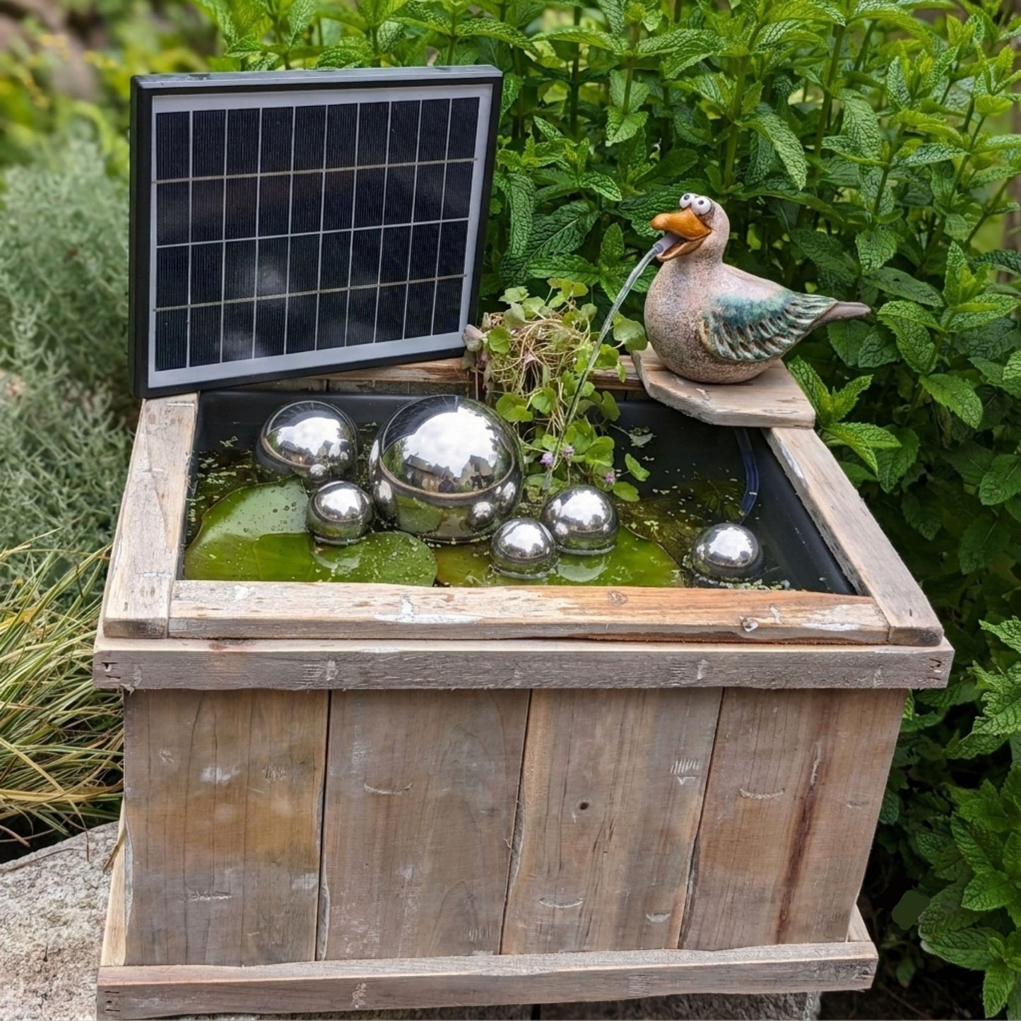 Miniteich Komplettset mit Solarpumpe und Möwen Wasserspeier