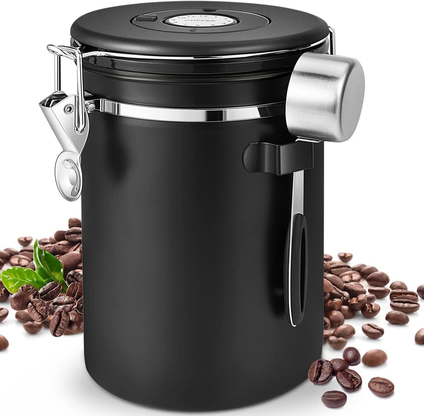 Luftdichte Vakuum-Kaffeedose mit Zeiterfassung, Schwarz