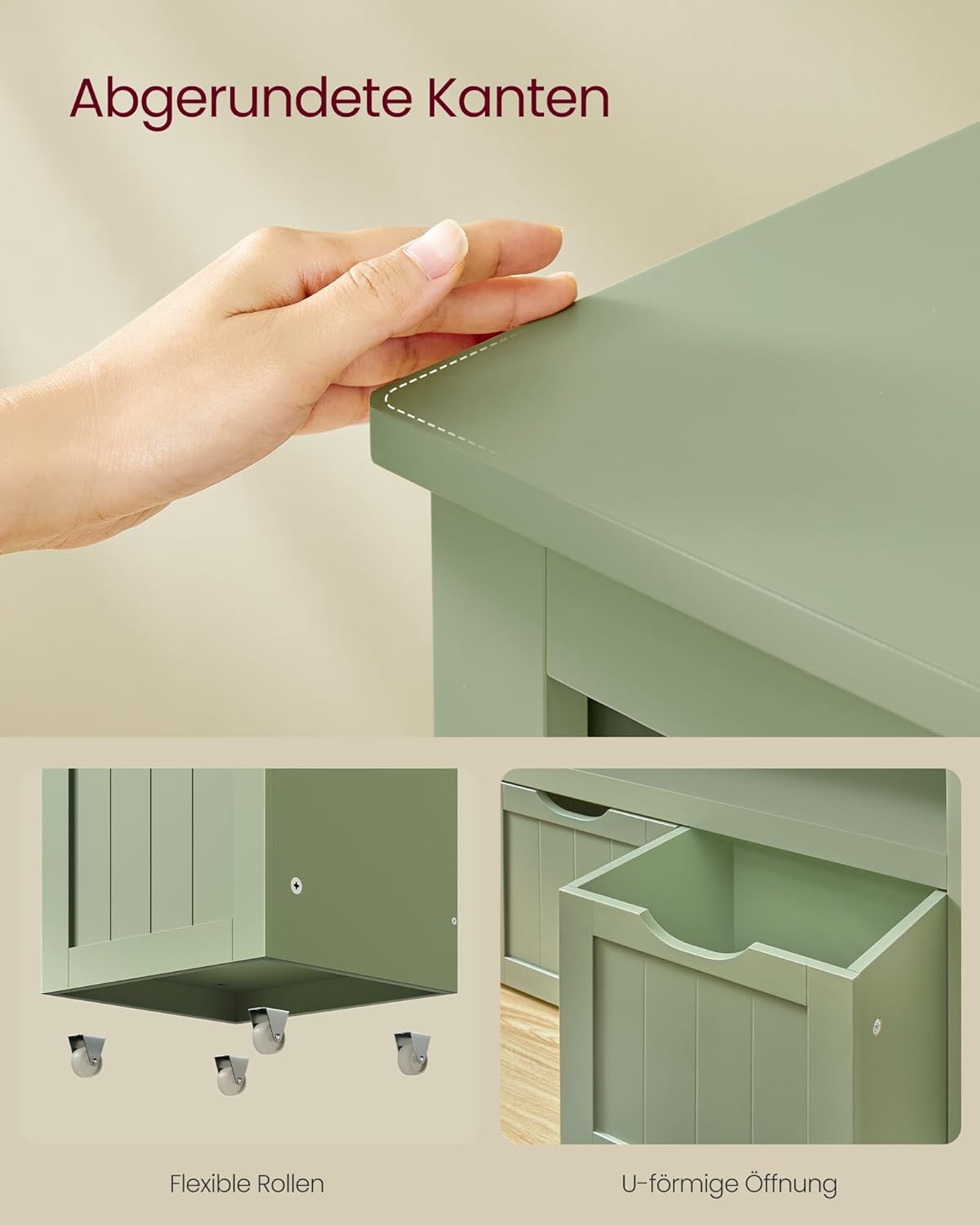 Kinderregal mit 3 Aufbewahrungsboxen auf Rollen, LHS380CE01, Lorbeergrün, 3 drawers