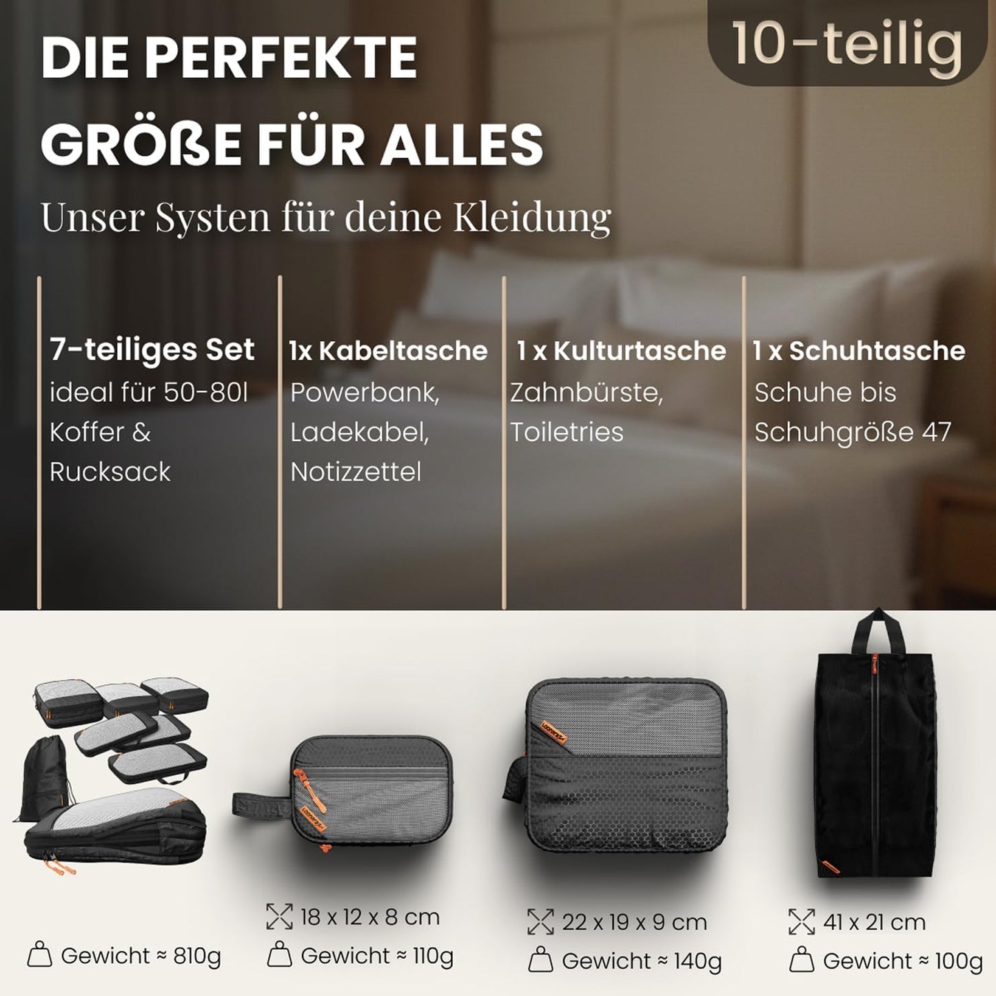 10-teiliges Packing Cubes, Midnight Escape - Schwarz 10-teilig