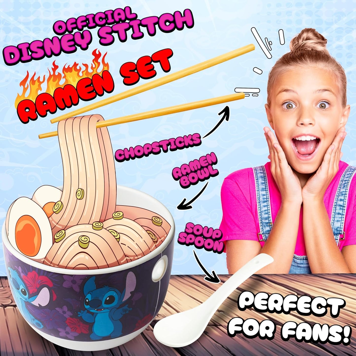 Ramen Schüssel Set mit Löffel & Essstäbchen für Kinder, Multi Stitch