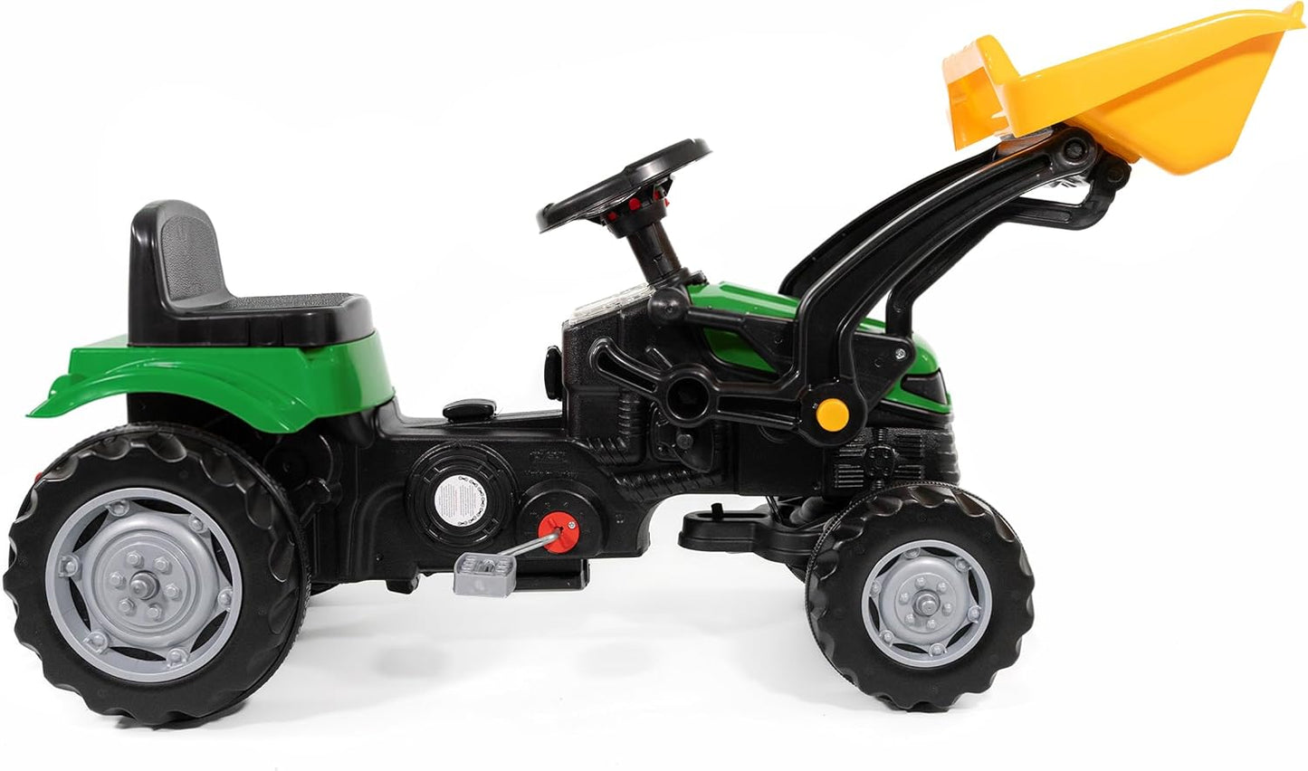 Kinder-Trettraktor mit Hupe, Grün mit Frontlader