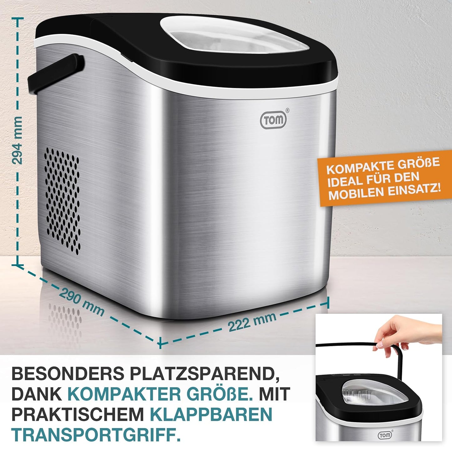 Eiswürfelmaschine mit LED-Display & Eiszange, Silber