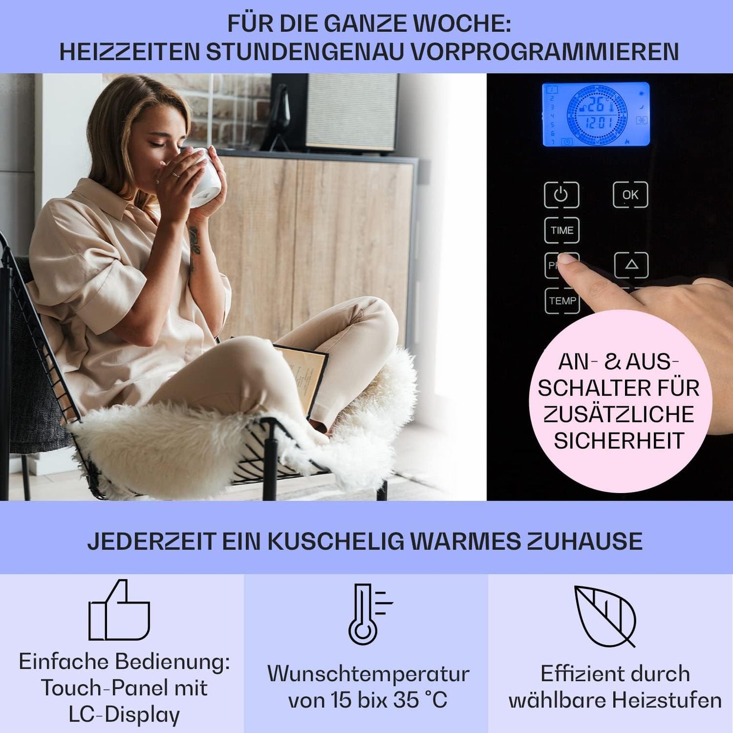 Konvektorheizung, 2000 Watts - bis 30 m² Schwarz