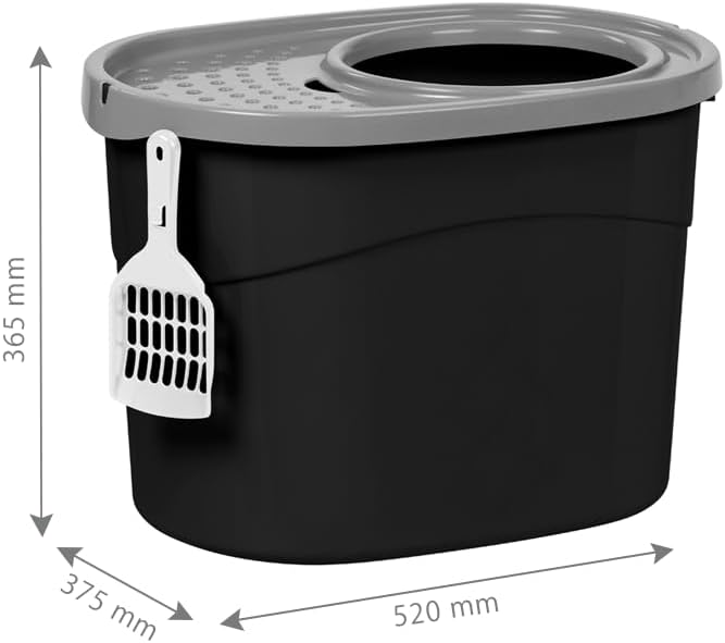 Geschlossene Katzen-Toilette mit Schaufel, XXL, Schwarz Mittel