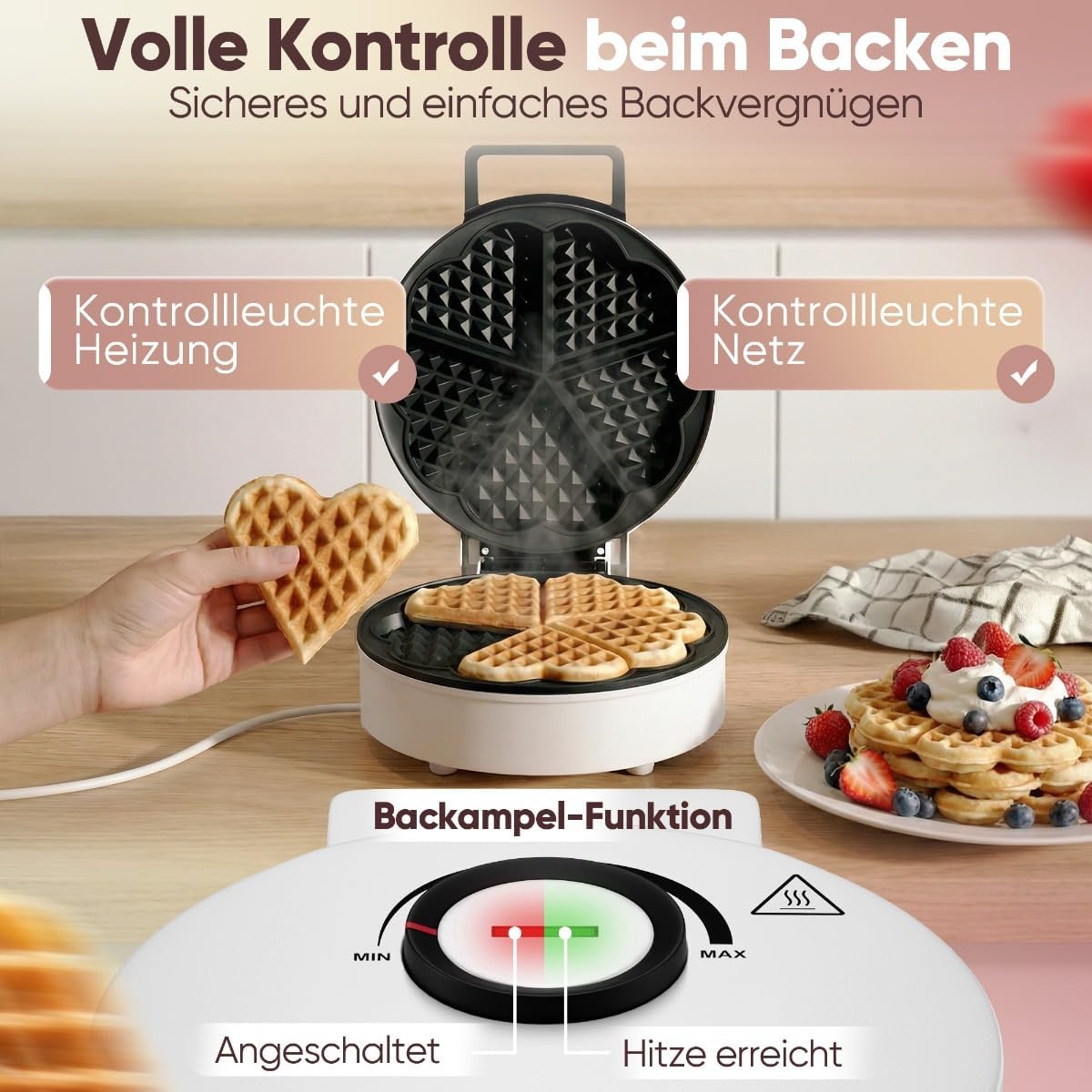 Hertzförmiges Waffeleisen WA 3832, Weiss
