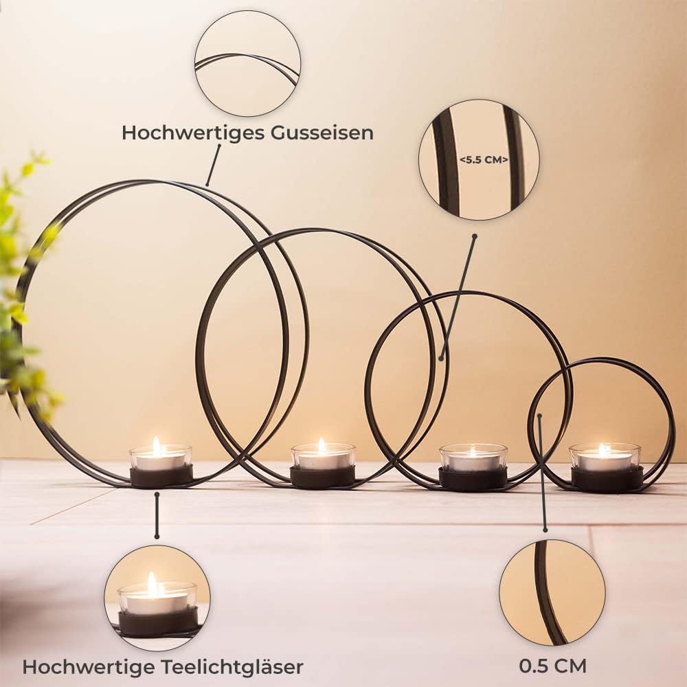 4er-Set Kerzenständer-Set mit Windlicht, 4er Set Schwarz