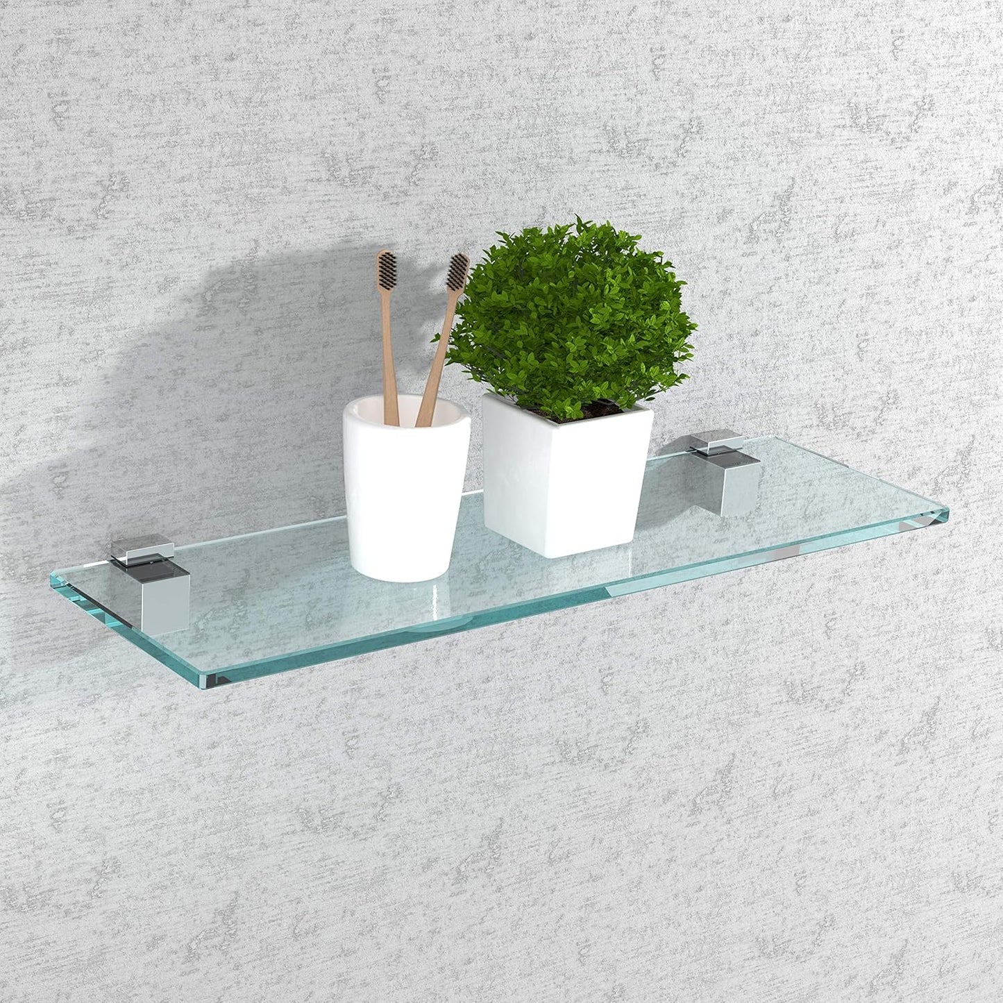 Glasregal Badablage mit Chromhalterung (60x20 cm), 60x20cm Klarglas + Halterung G - Chrom Glanz Optik