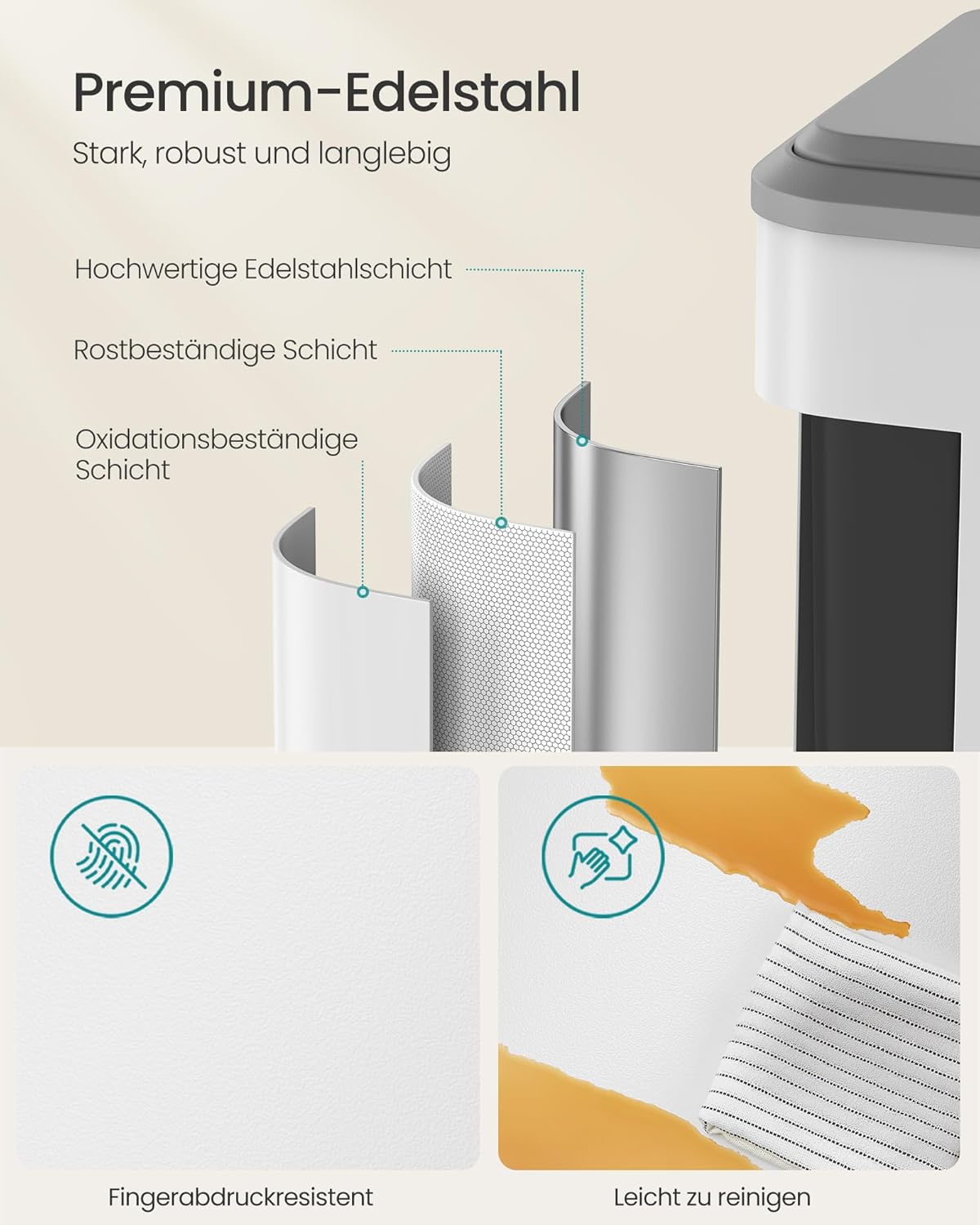 Mülltrennsystem 2x30L mit Softclose-Deckel, wolkenweiss 60 L