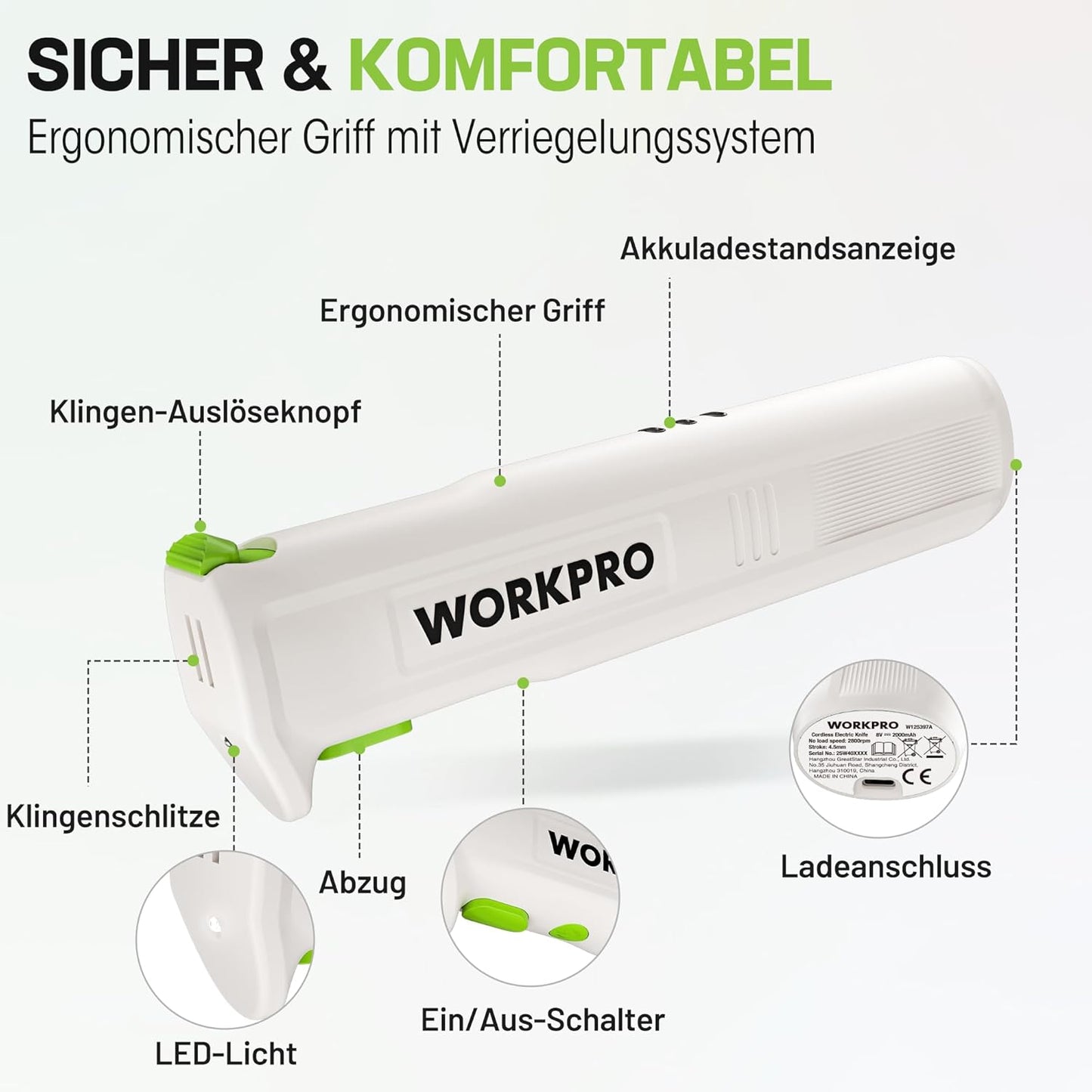 Elektromesser Set mit Akku, Weiss
