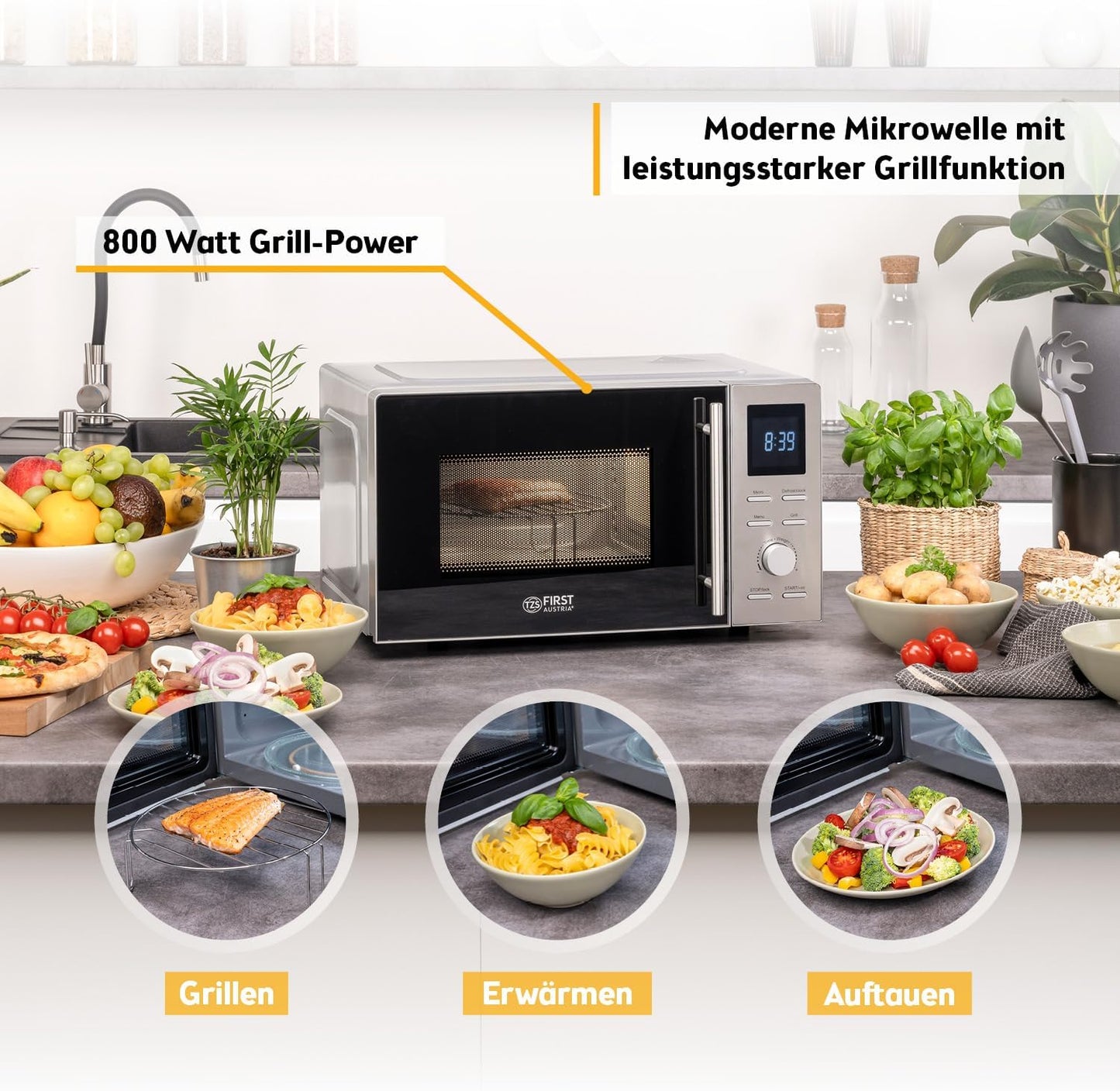 2-in-1 Mikrowellenofen mit Grill, ‎FA-5002-3, Silber