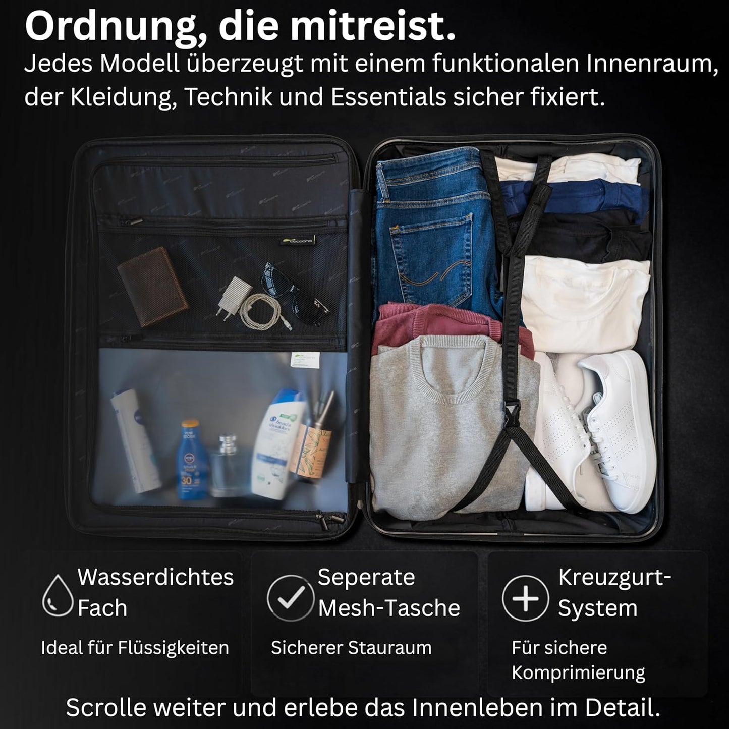 Reisekoffer-Set mit Rollen & TSA Schloss (2-teilig), Champagner 2er SET