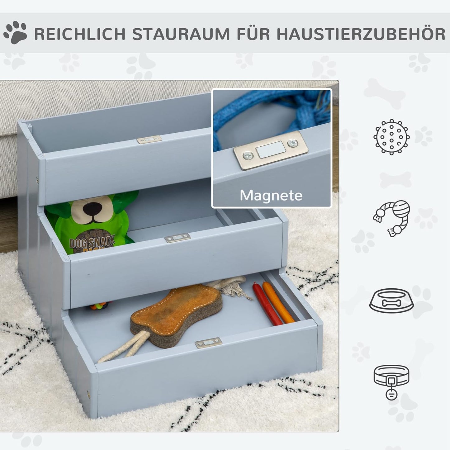 Haustiertreppe mit 3 Stufen, Grau