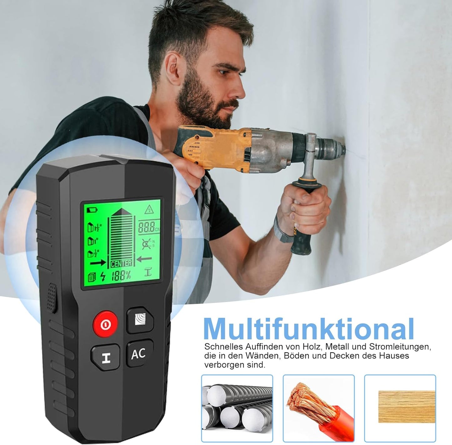 ‎HLW-QB5 Leitungsfinder für Wände und Kabel, B-Schwarz