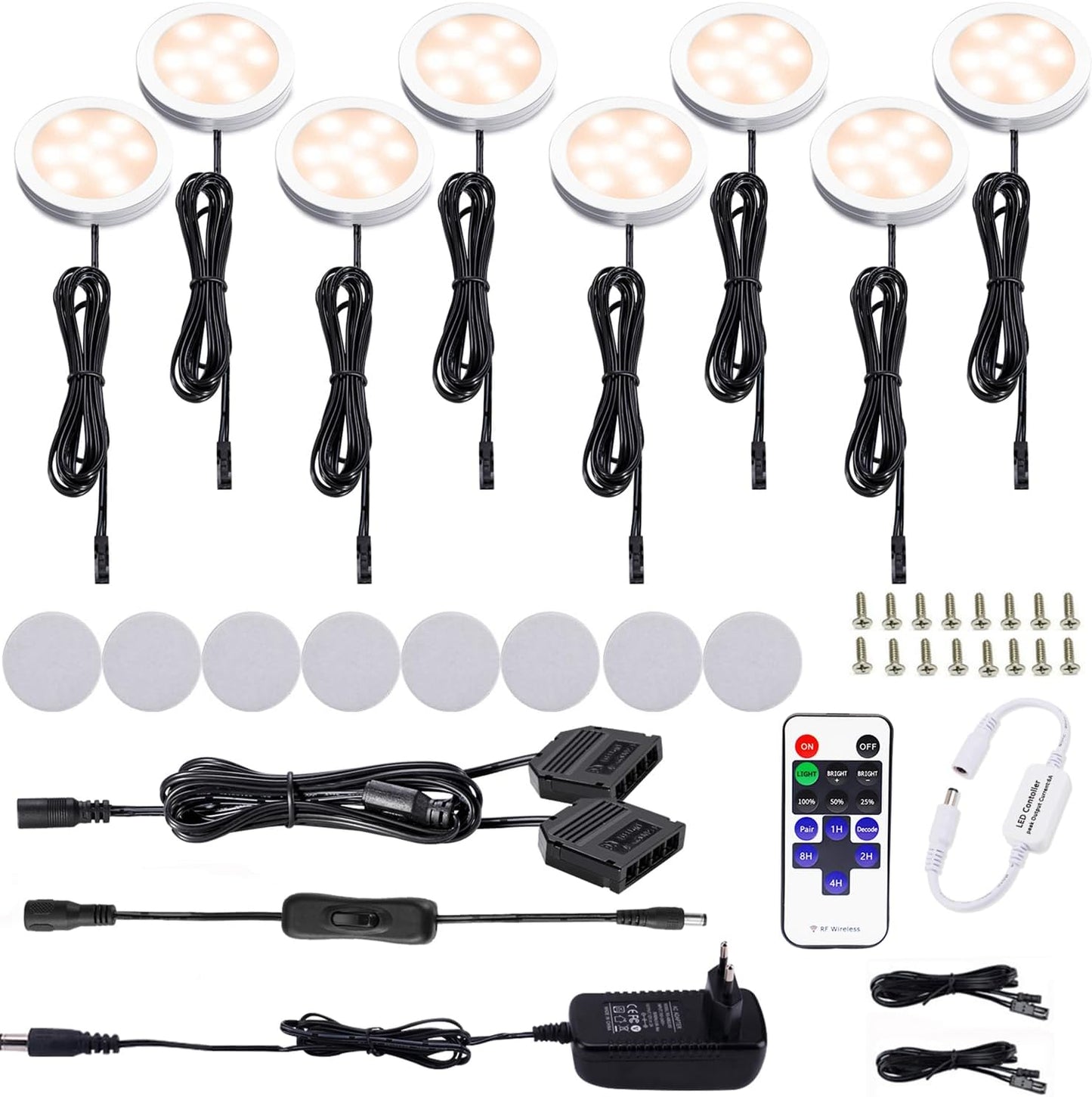 8er-Set LED-Schrankleuchten mit Fernbedienung, Warmweiss 2700k