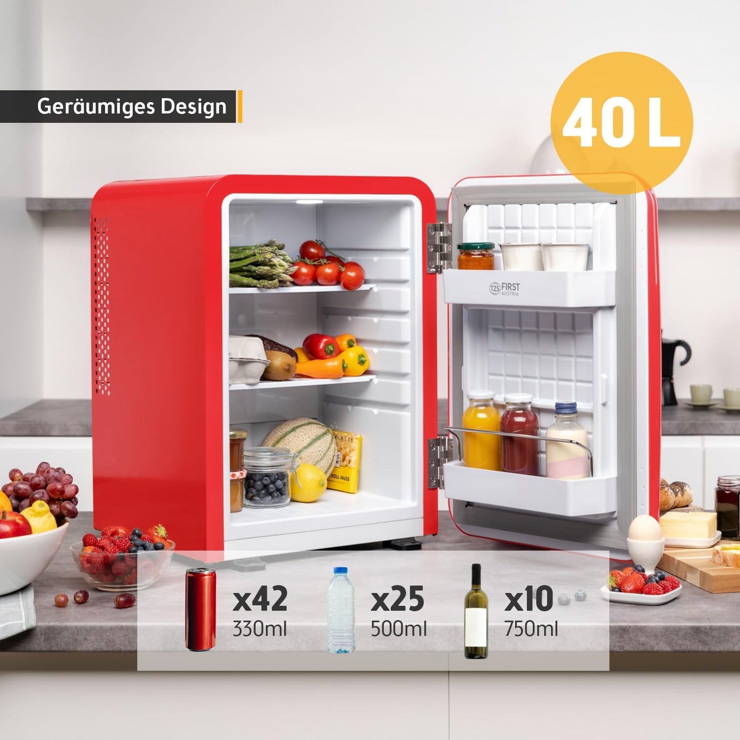 Retro Mini-Kühlschrank, 40 Liter Rot