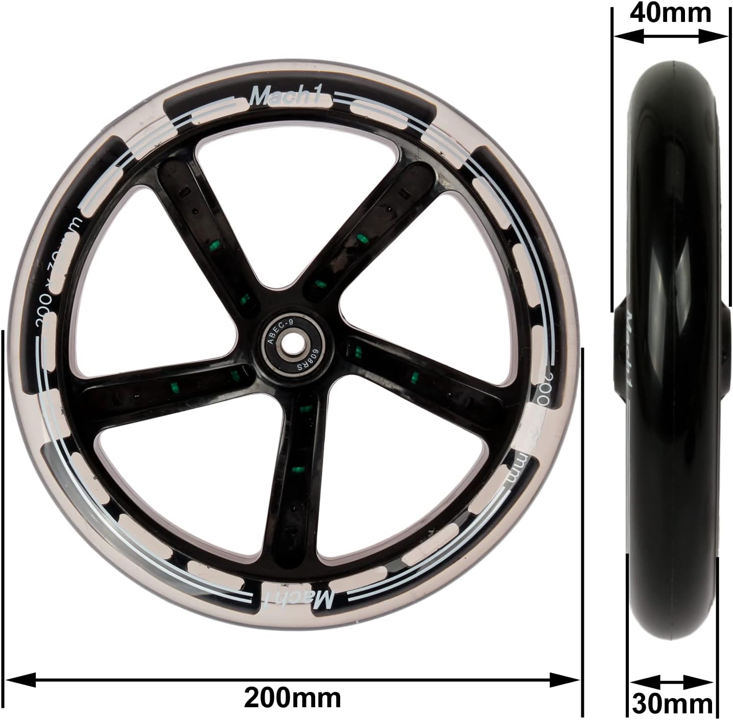 2 Stück Cityroller Ersatz-Reifen, 200x30mm mit LED