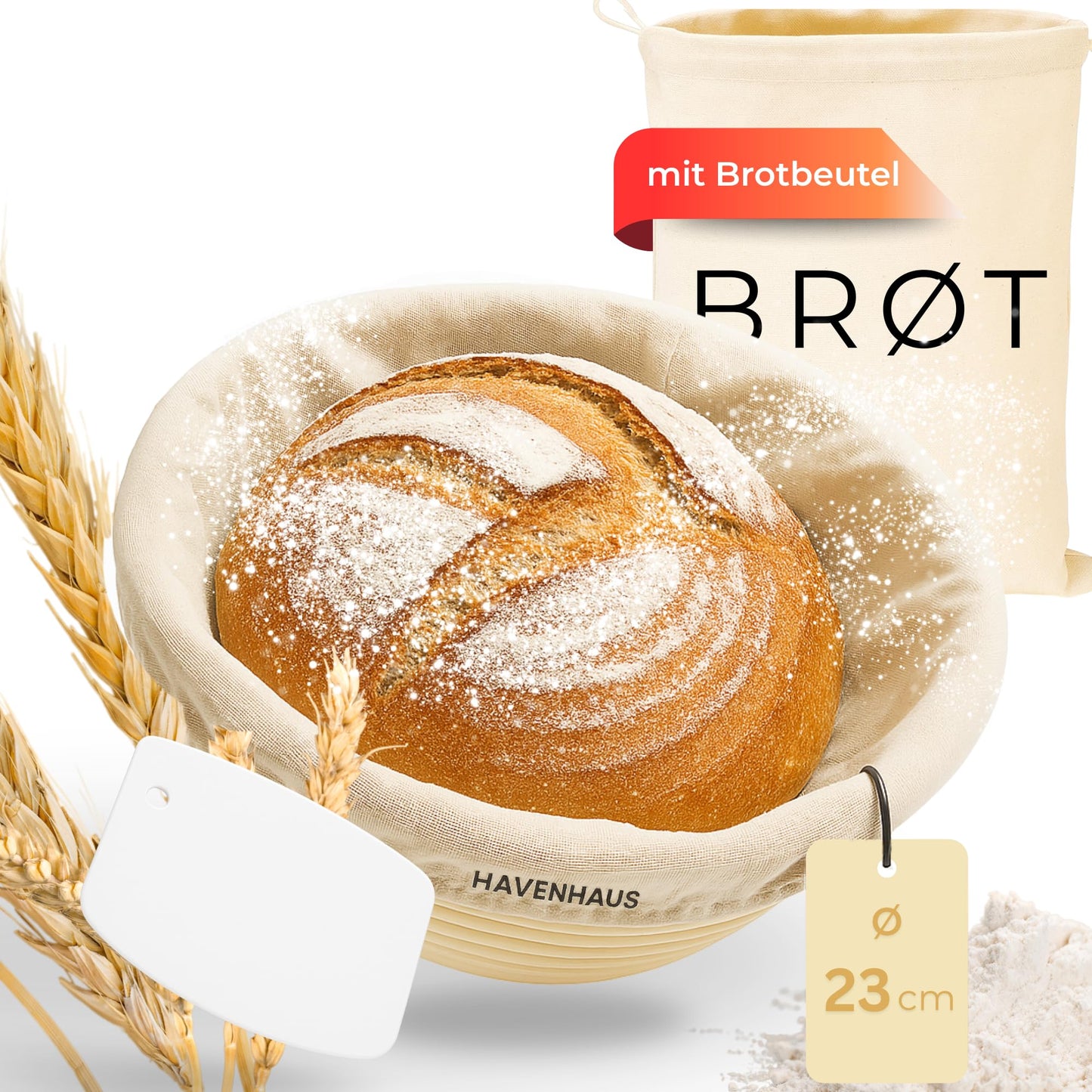 Gärkörbchen inkl. Zubehör-Set, Gärkörbchen Rund 23cm