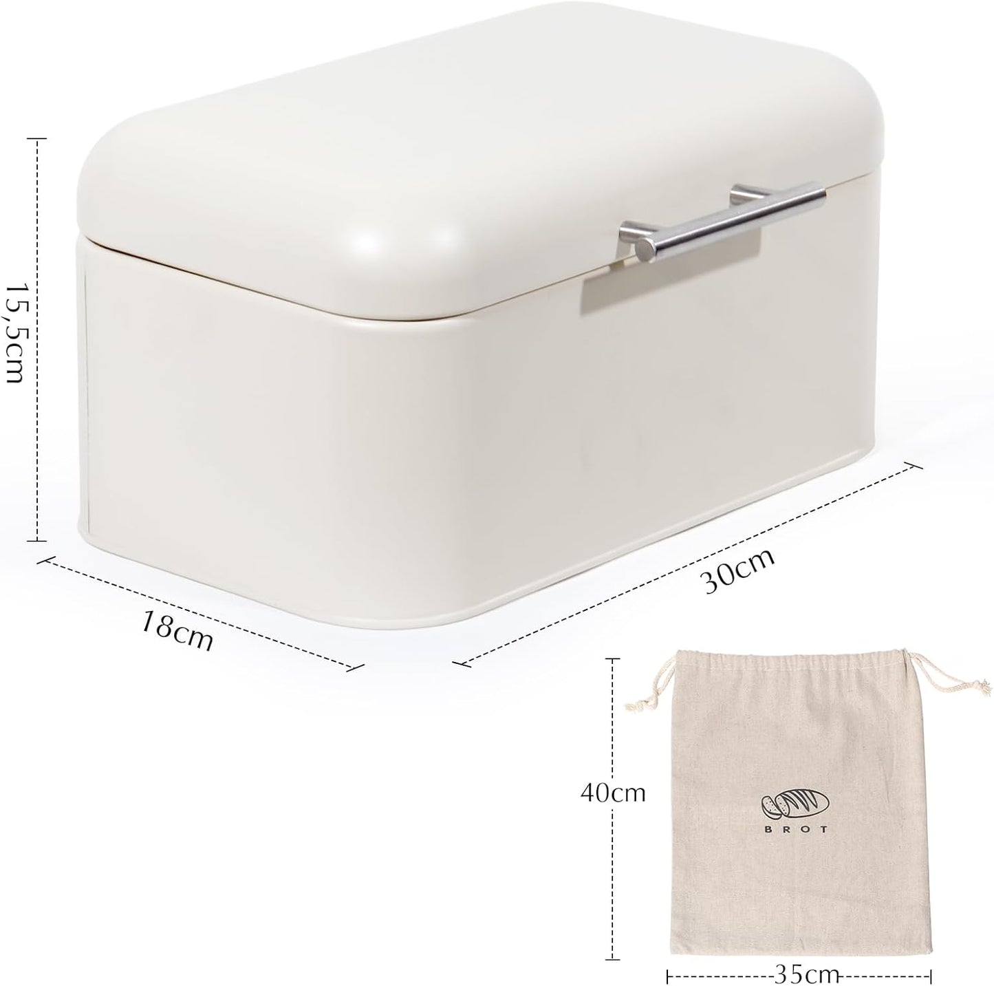 Brotkasten mit Brotbeutel, Beige-30cm