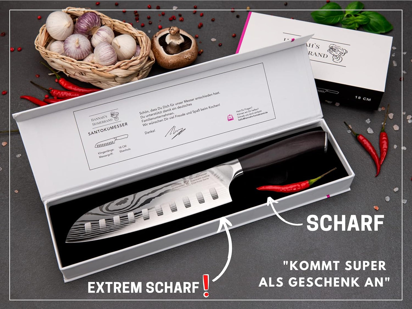 Santokumesser, Ebenholz Damast-optik