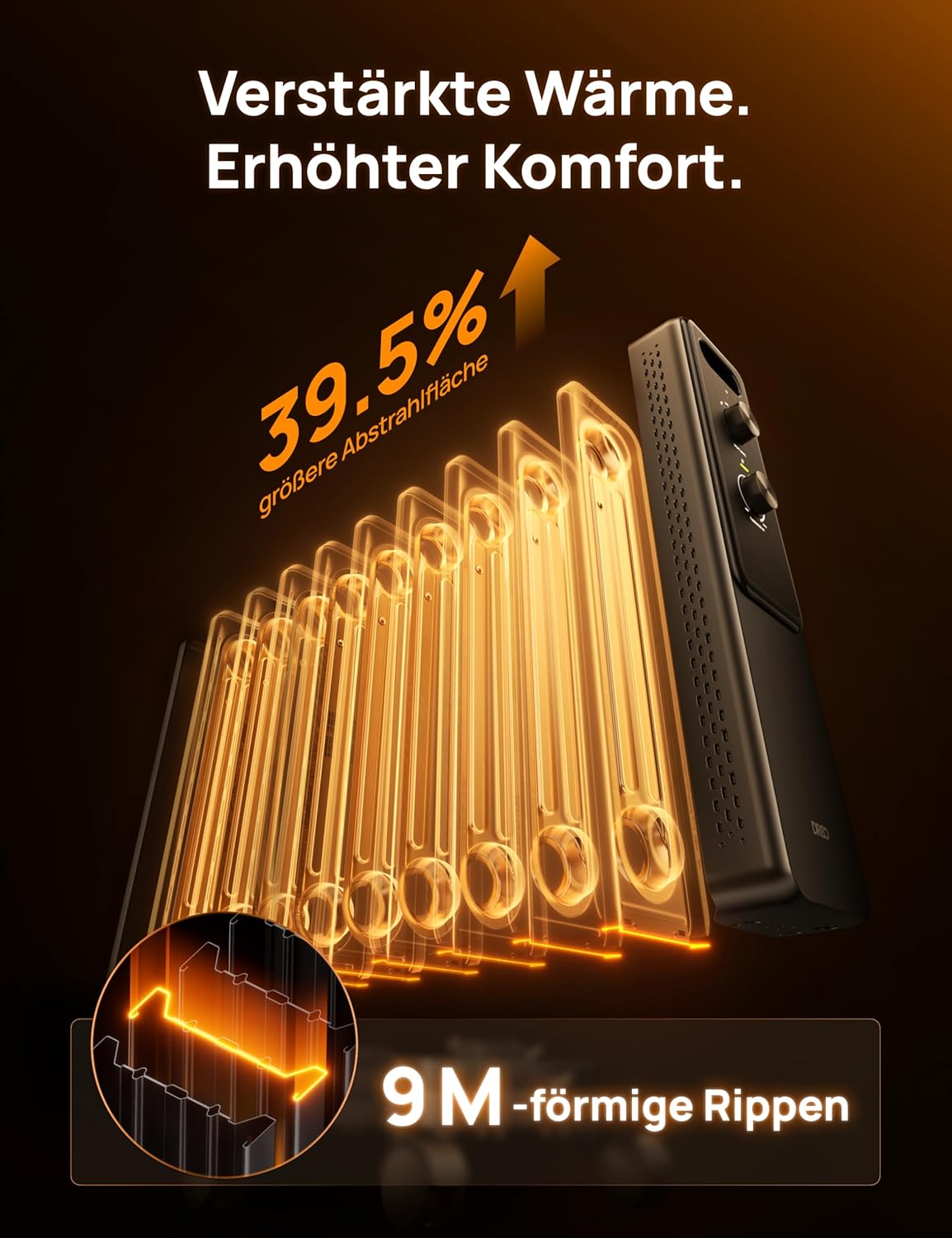 Ölradiator mit Thermostat & Schutzfunktionen