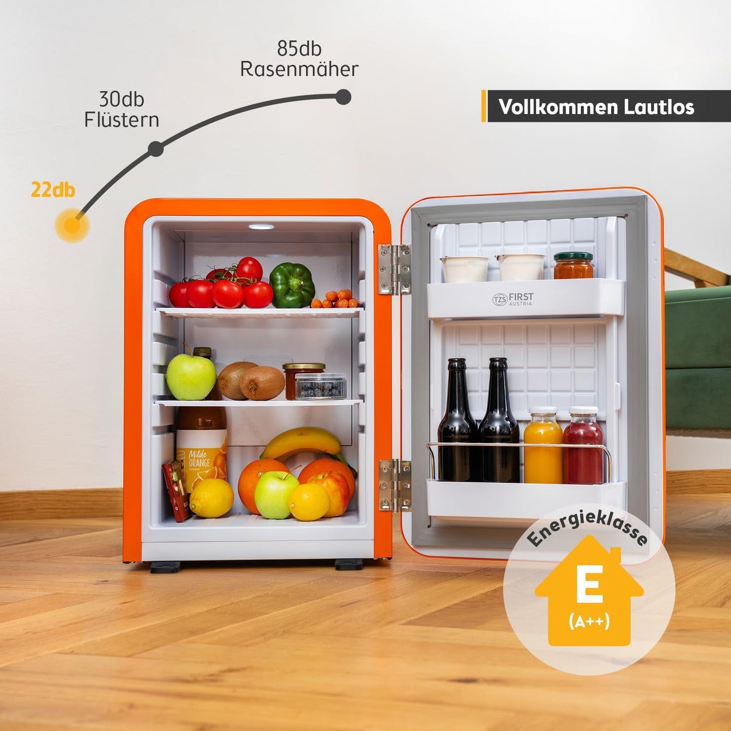 Retro Mini-Kühlschrank, 40 Liter Orange