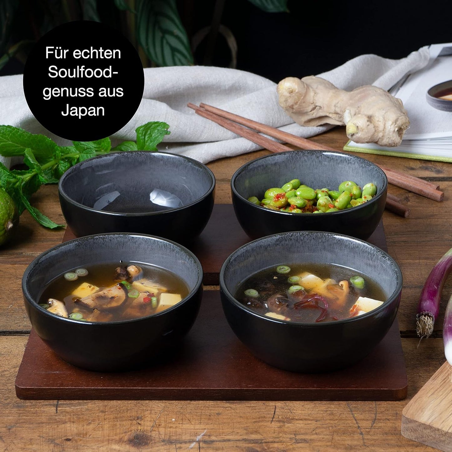 4er-Set Miso-Schüssel, Anthrazit Miso Schalen (4x)