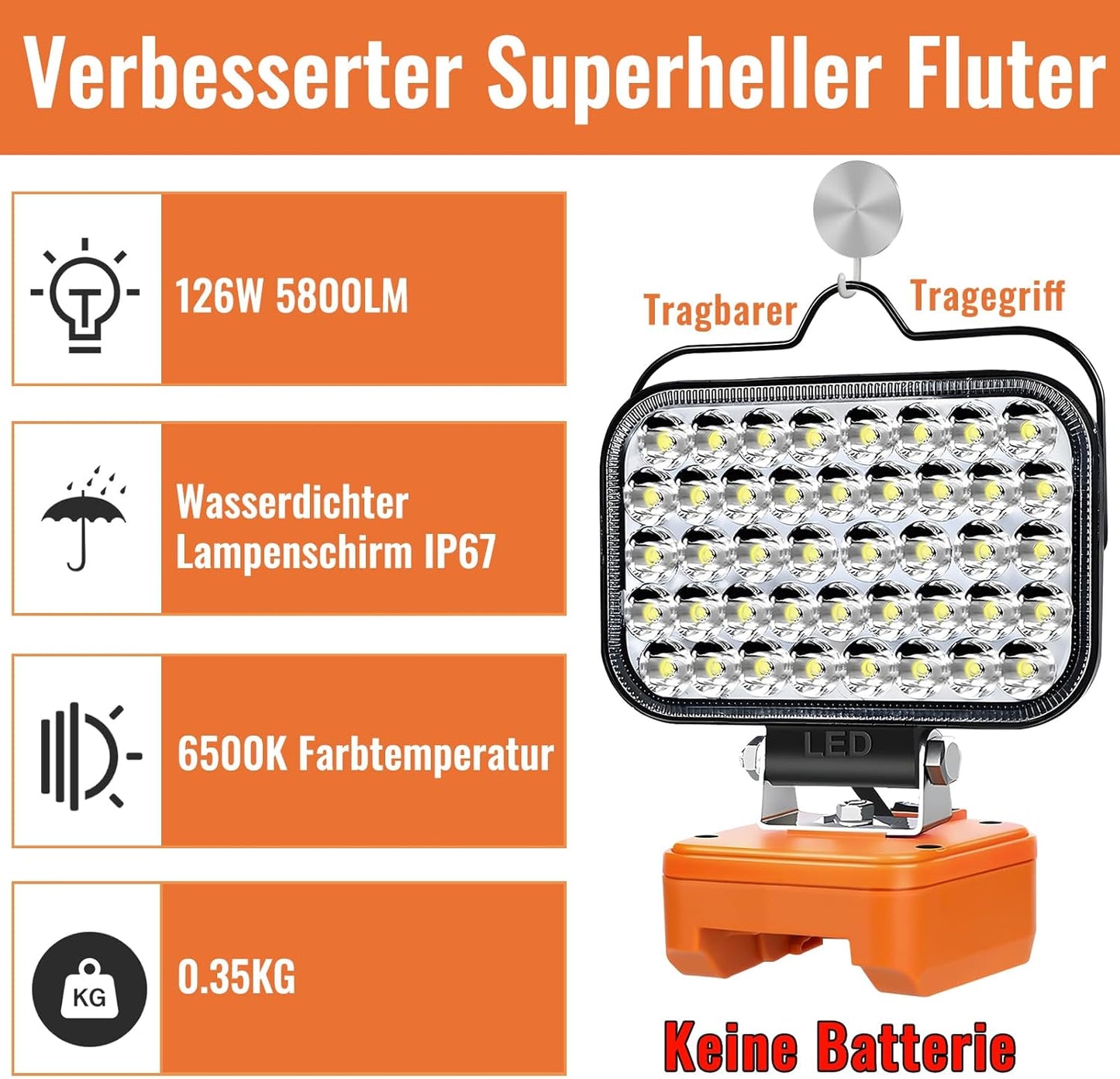 Akku-LED-Arbeitsleuchte, 126w für Worx