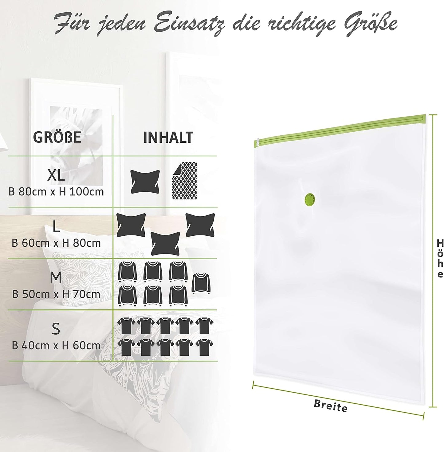 Vakuumbeutel-Set für Kleidung (6x, Grösse S), 6x - Small (60 x 40cm)