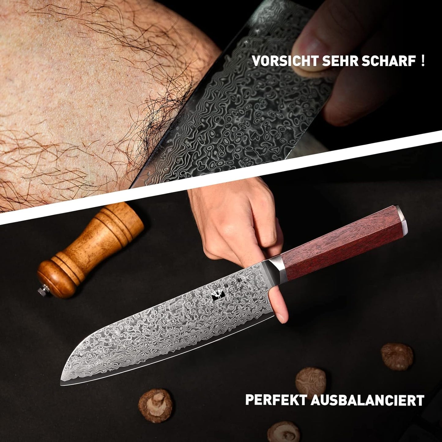 Damastmesser, 18cm Santoku Messer