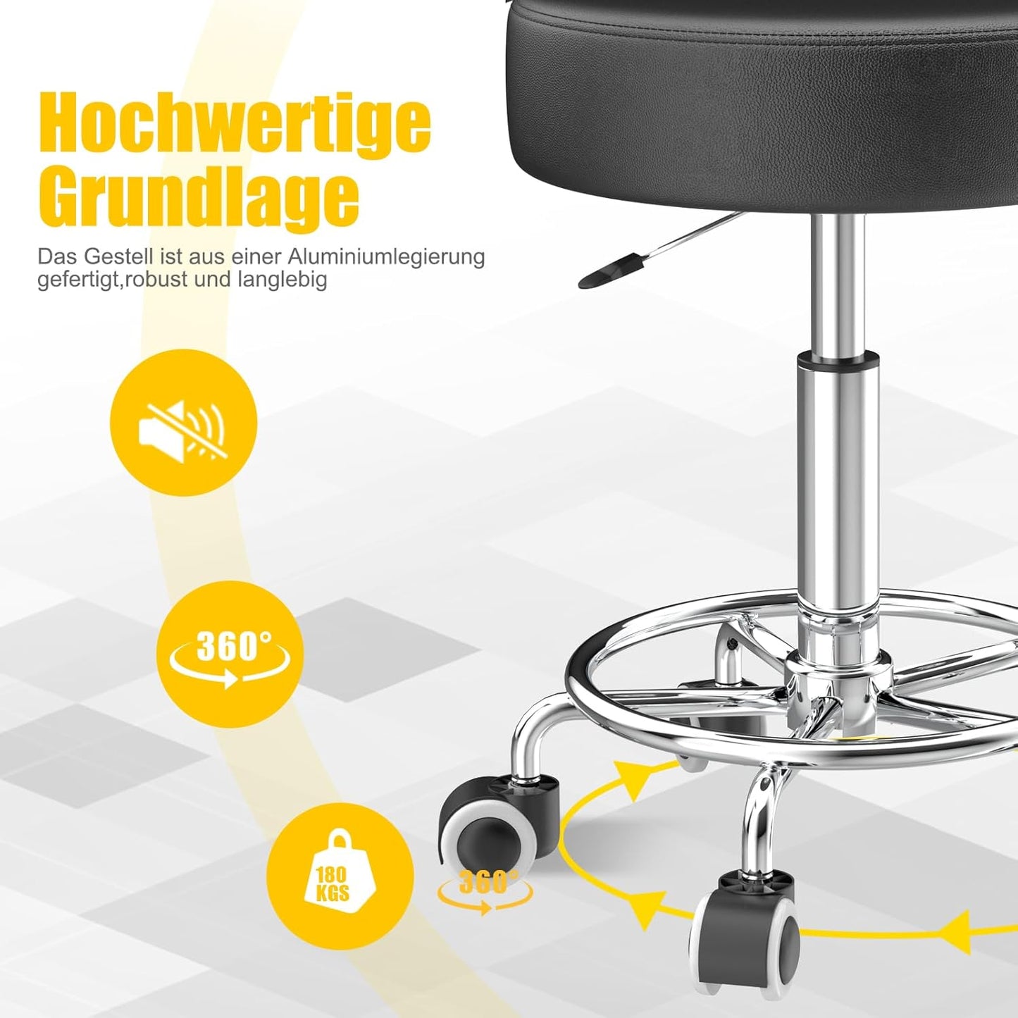 Höhenverstellbarer Rollhocker, 1 Schwarz