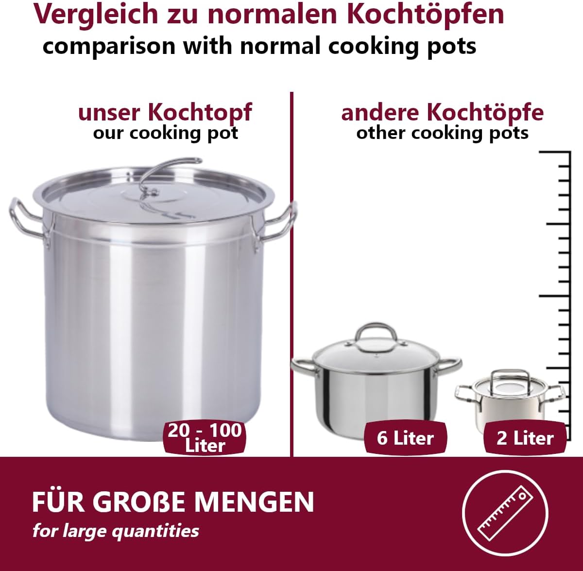 Gastro Kochtopf Suppentopf Edelstahl (100L), 100 Liter