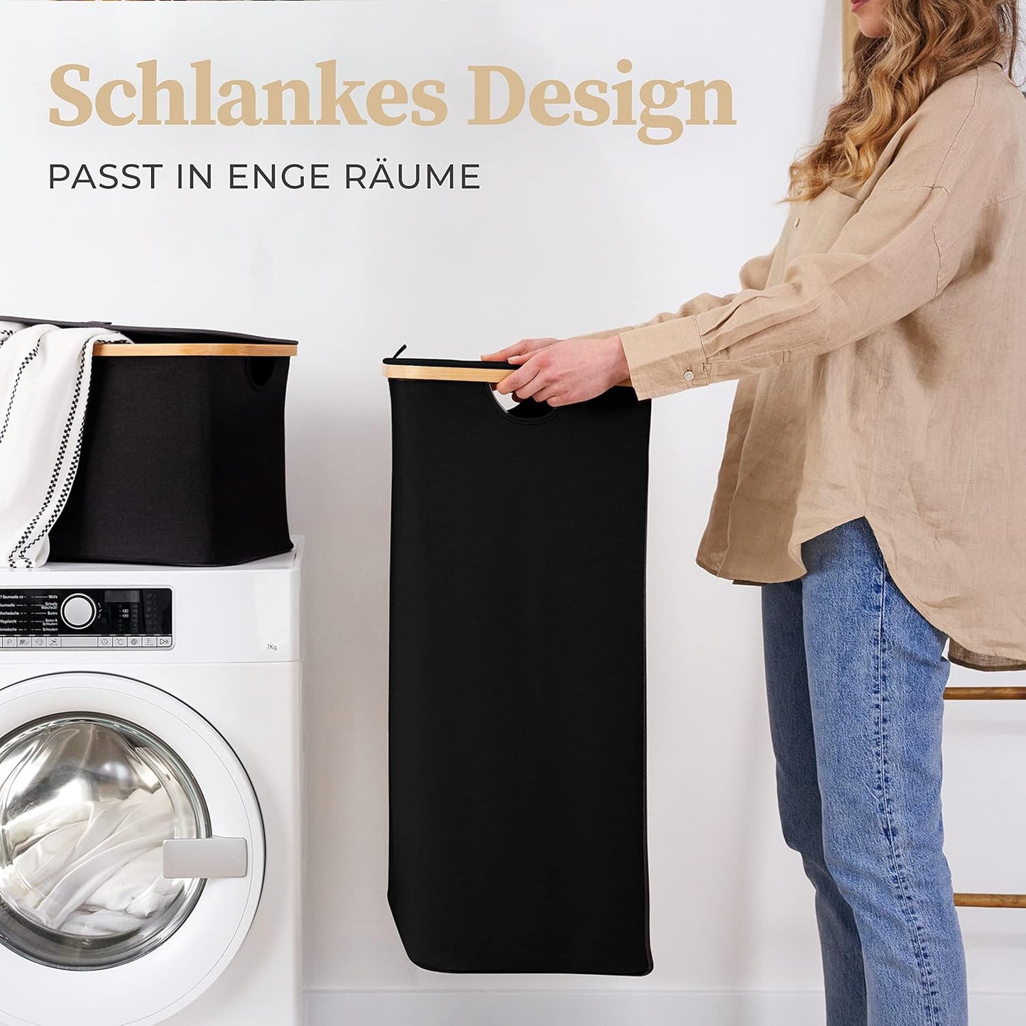 Wäschekorb mit Deckel, 100L 100l Schwarz