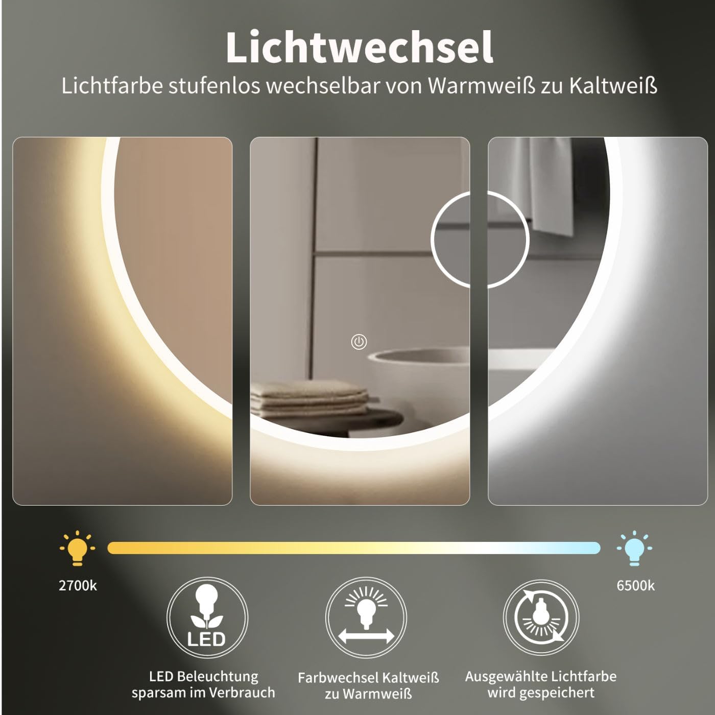 Runder LED-Badspiegel mit Kosmetikspiegel (80 cm), 80L x 80B cm Rund mit Kosmetikspiegel