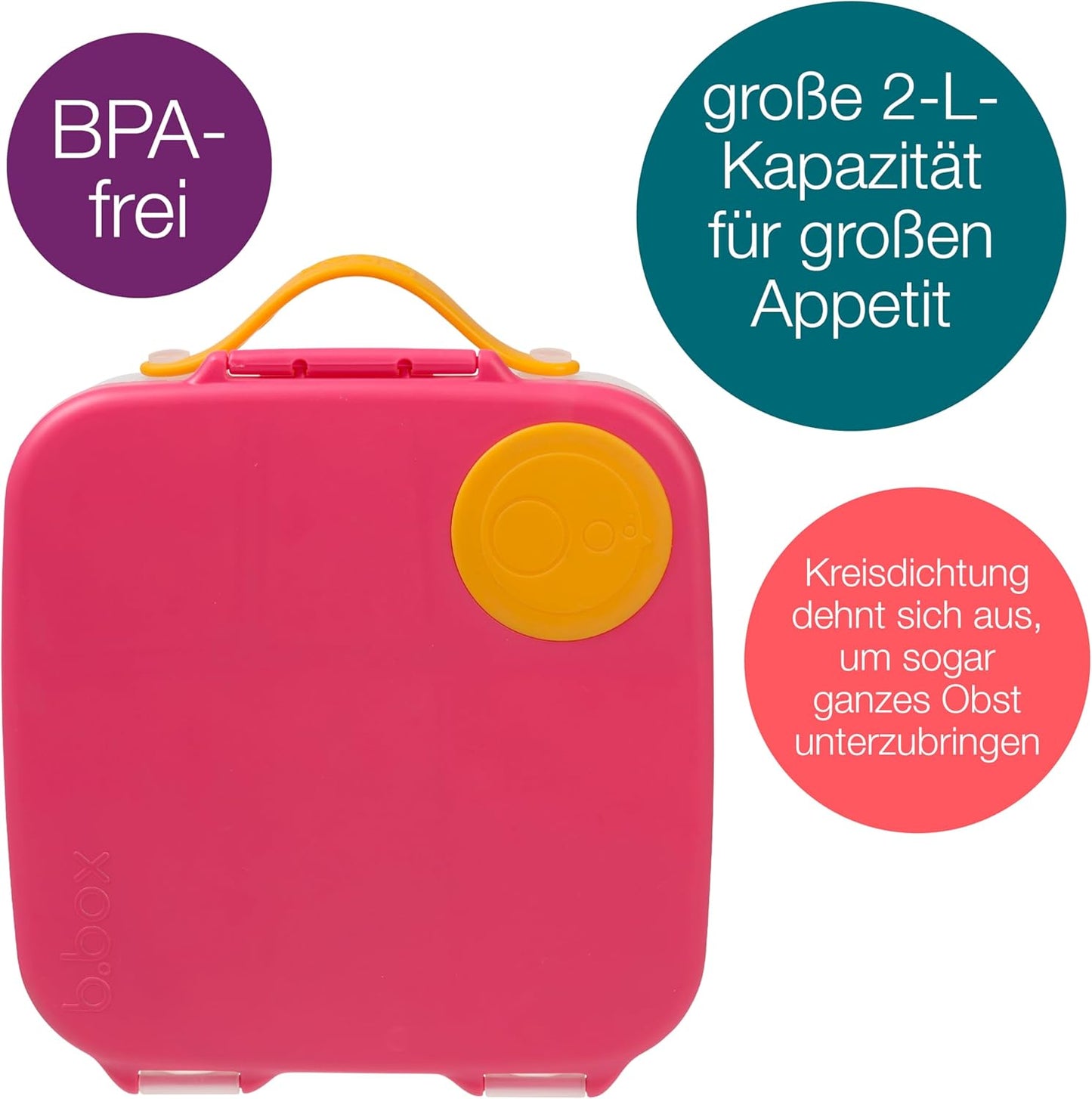 Bento-Box mit 4 Fächern (2 auslaufsicher) und Gel-Kühlpack, Erdbeershake