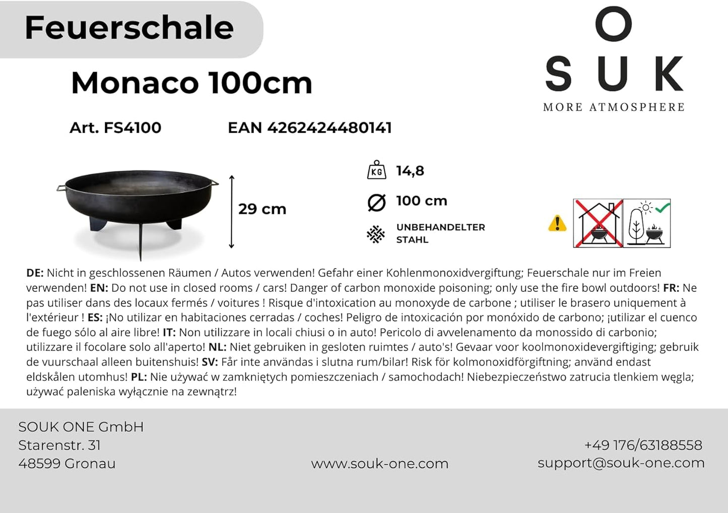 Feuerschale Monaco für Garten und Terrasse (100 cm), Ø 100 cm Monaco