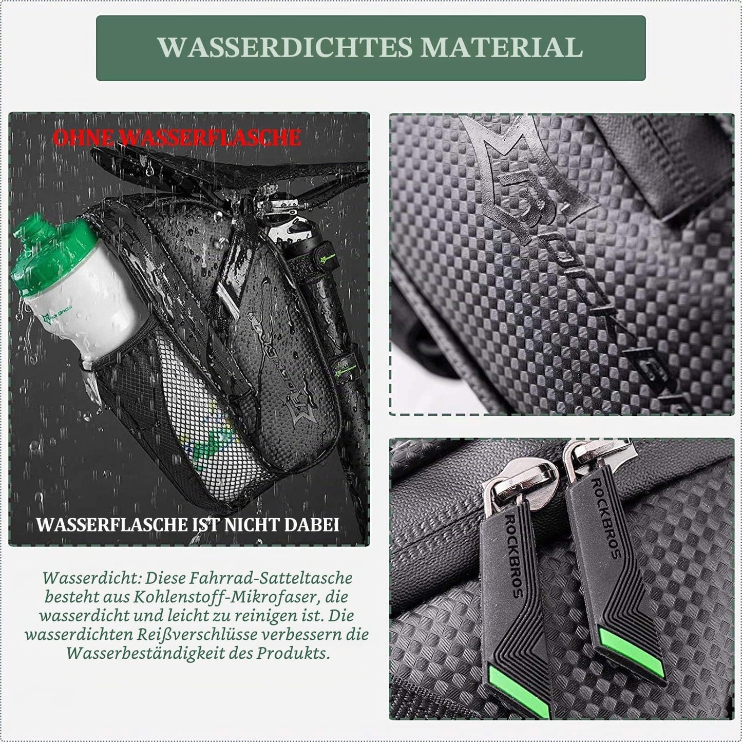Velosatteltasche mit Flaschenhalter, Schwarz