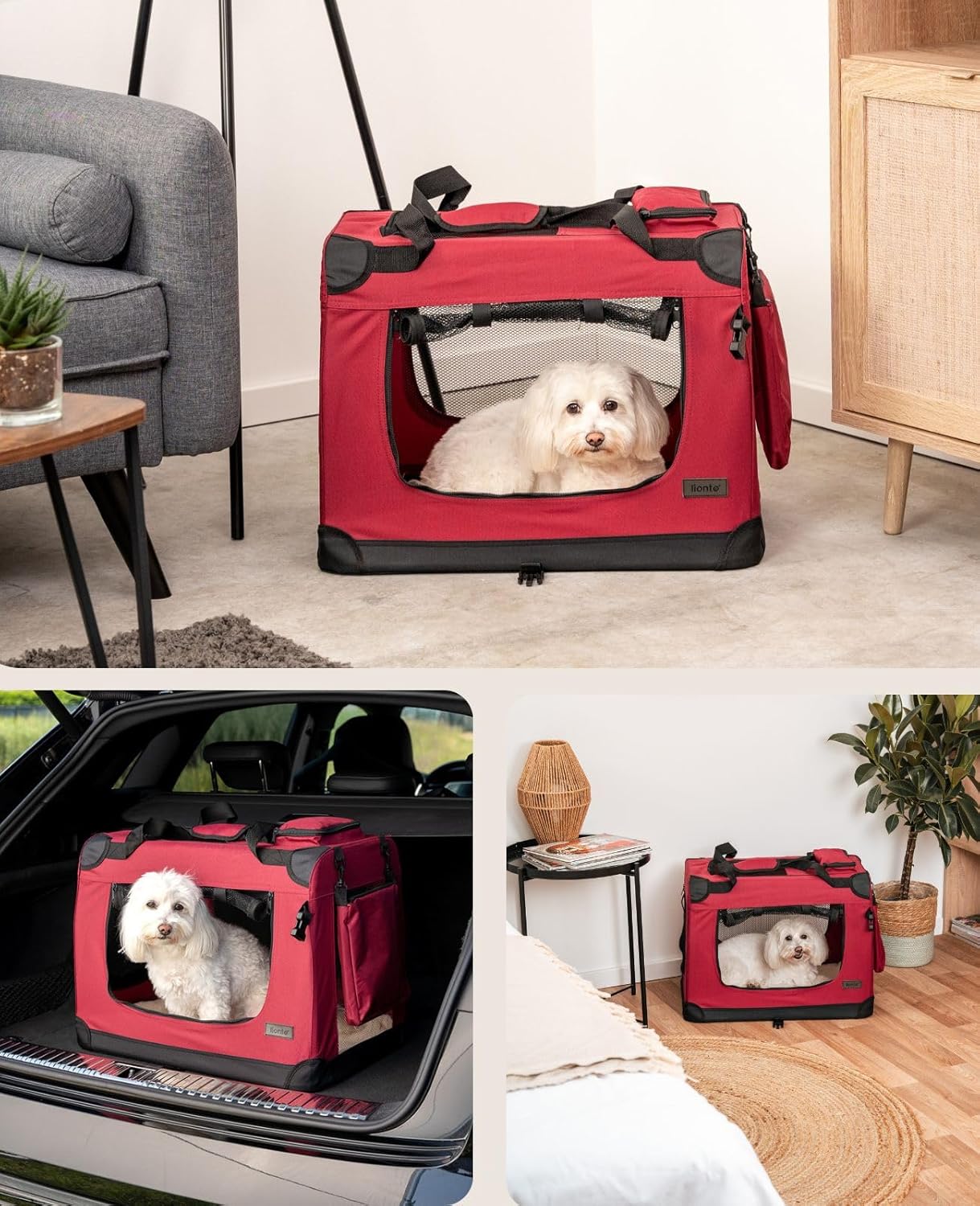 Hundetransportbox, Dunkelrot, 2 - S: 60x42x44 cm