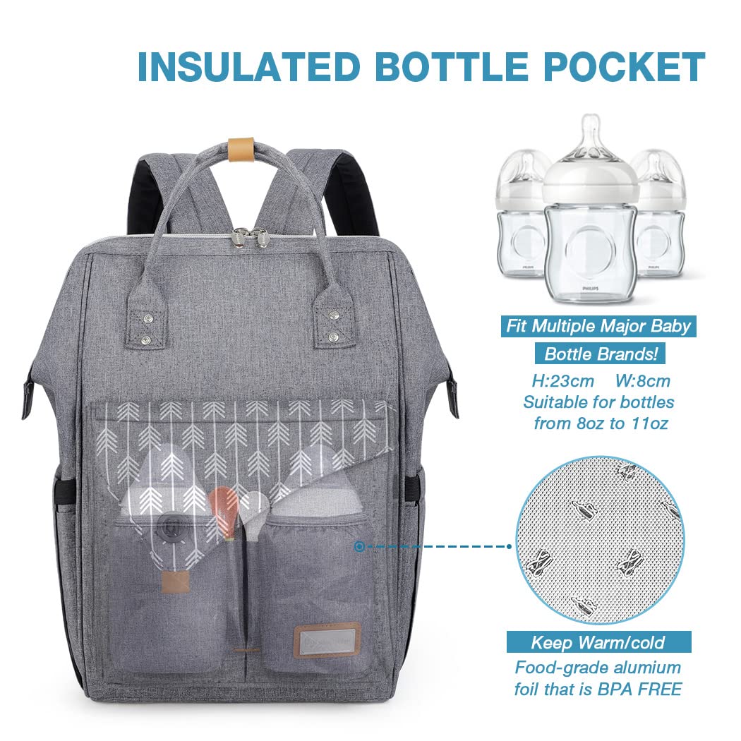 Wickelrucksack mit Wickelunterlage, Pfeil Grau Gedruckt