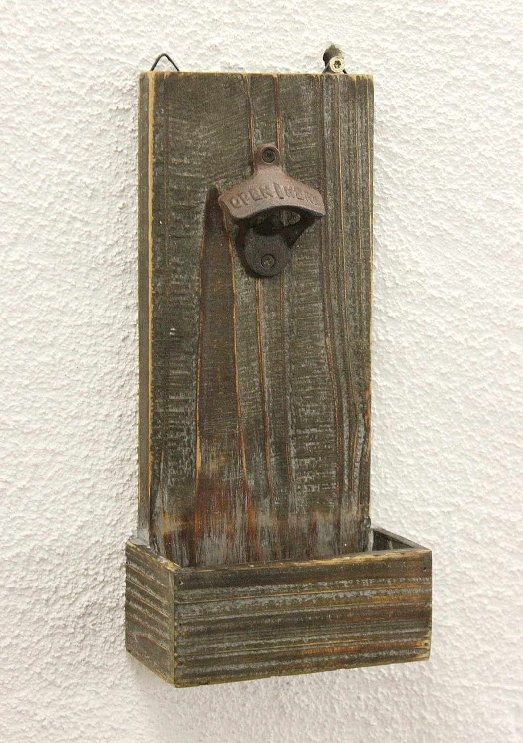 Wandflaschenöffner mit Kronkorkenbehälter