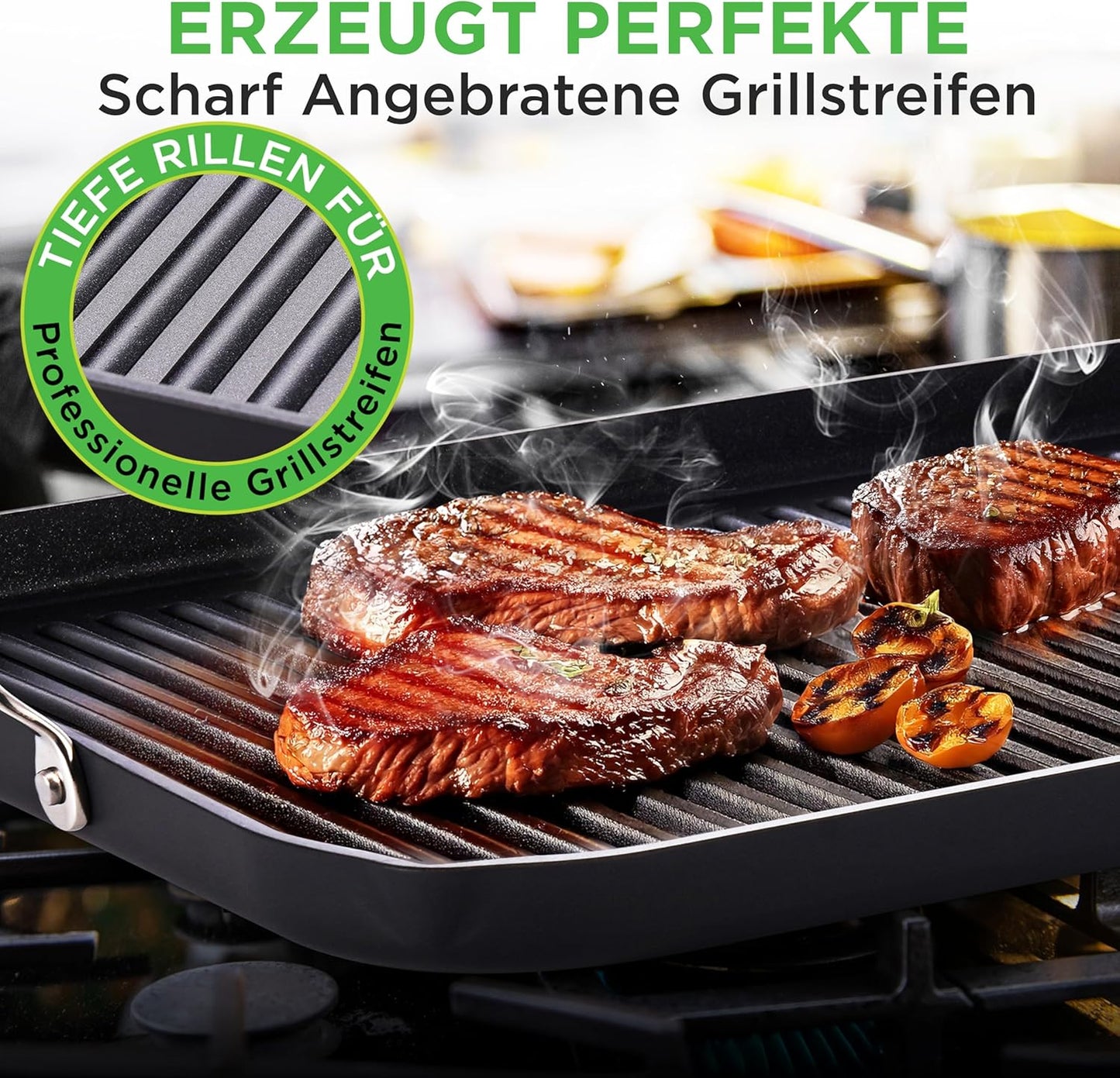 Antihaft-Grillpfanne für Gasgrill & Herd, Geriffelte Grillfläche