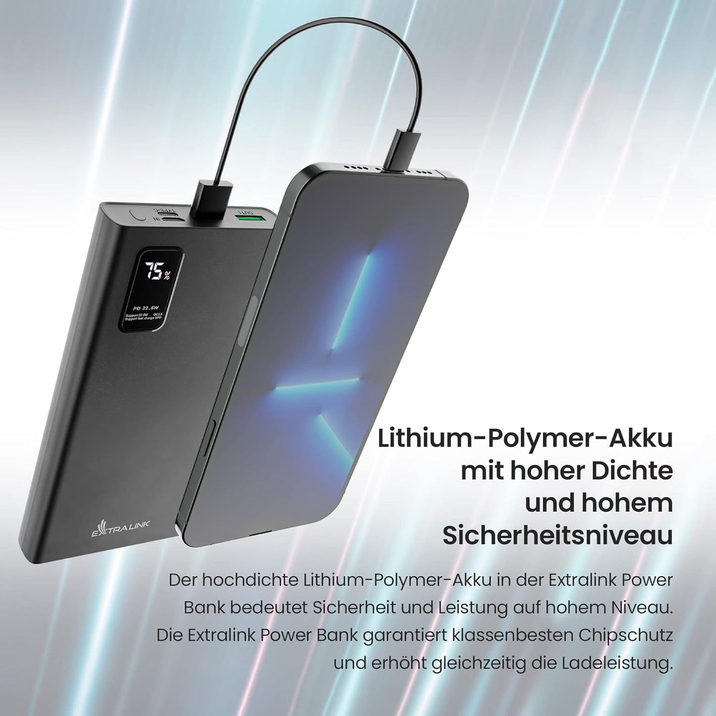 Powerbank mit Schnellladefunktion, 10000mAh/22.5W/Schwarz