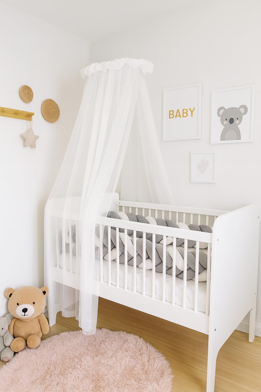 Handgefertigter Betthimmel für Babybetten, Ecru/ Weiss