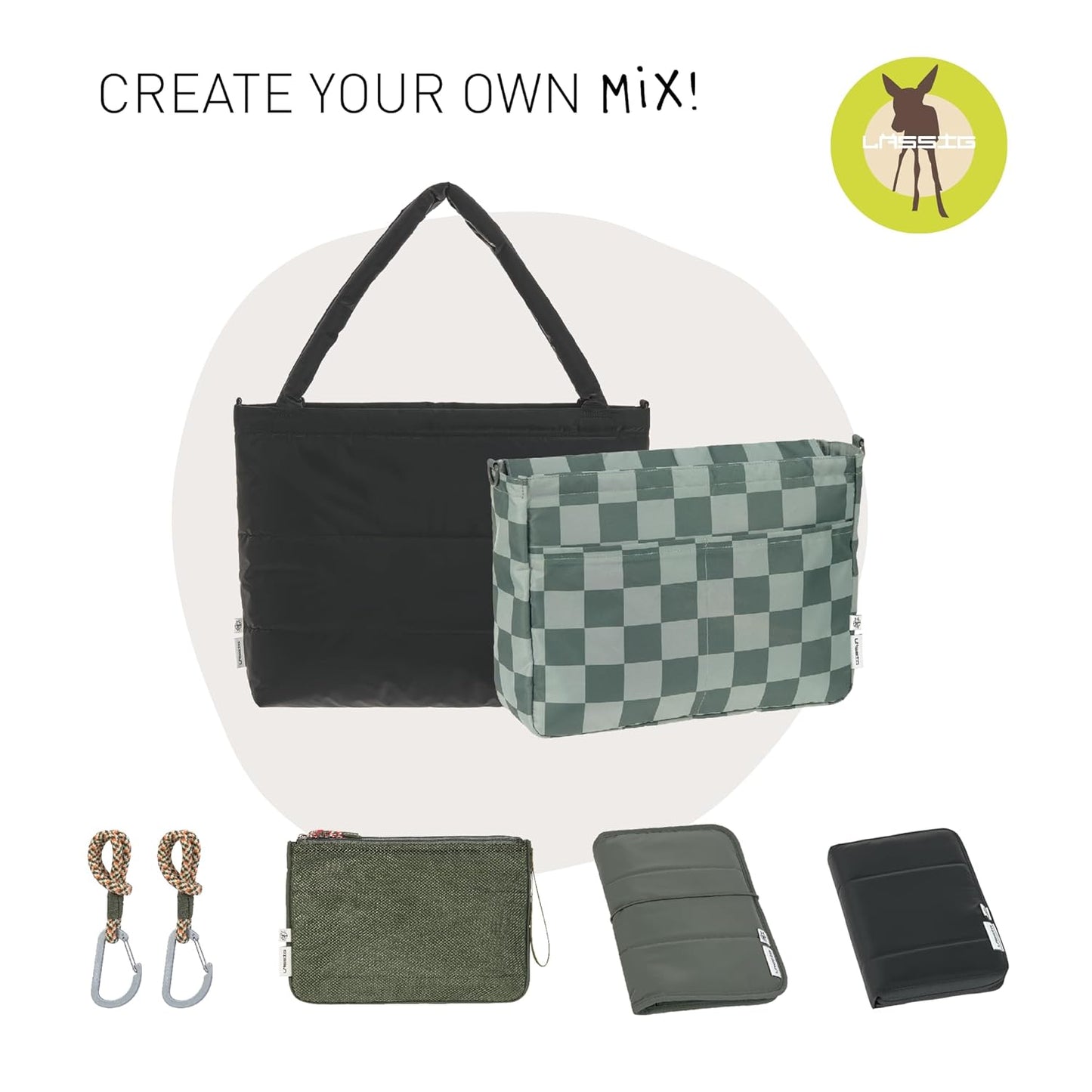 Baby Wickeltasche, Shopper mit Kinderwagenbefestigung, Schwarz