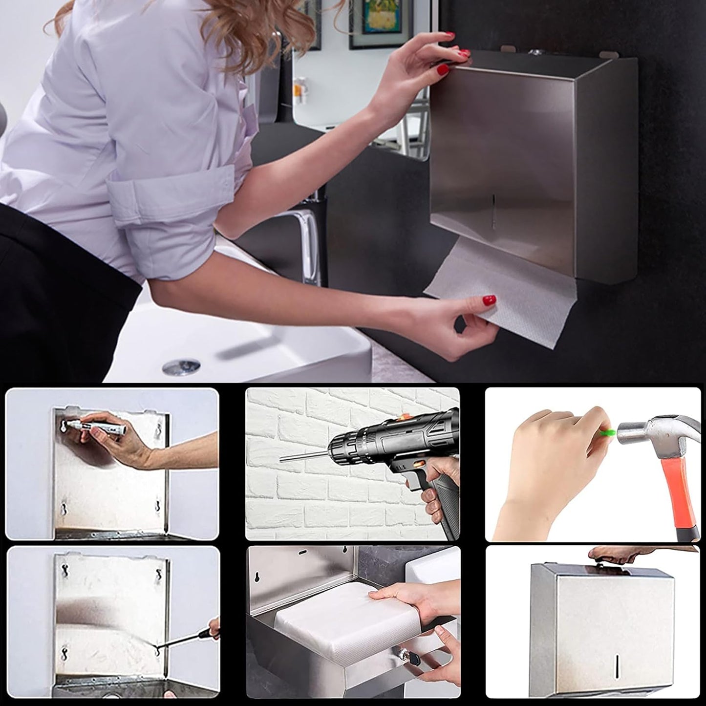 Wandmontierter Papierhandtuchspender, abschliessbar, Silber