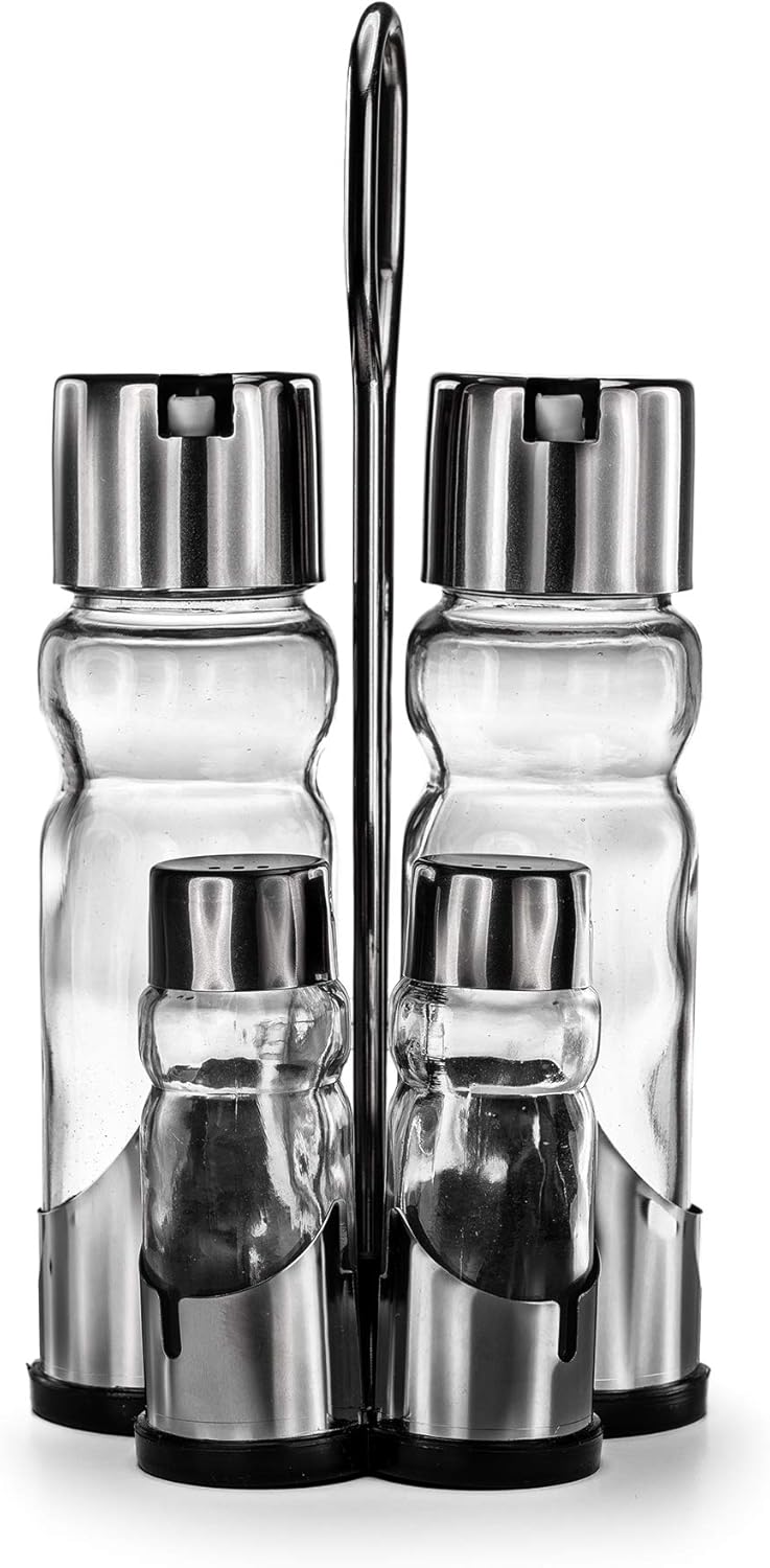 Essig-Öl-Spender Set mit Salz, Pfeffer, Zahnstocherhalter