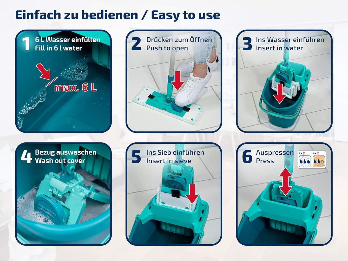PowerClean Wischmopp-Set mit Mikrofaser-Bezügen, Nassreinigung PowerClean Set mit Extrabezug