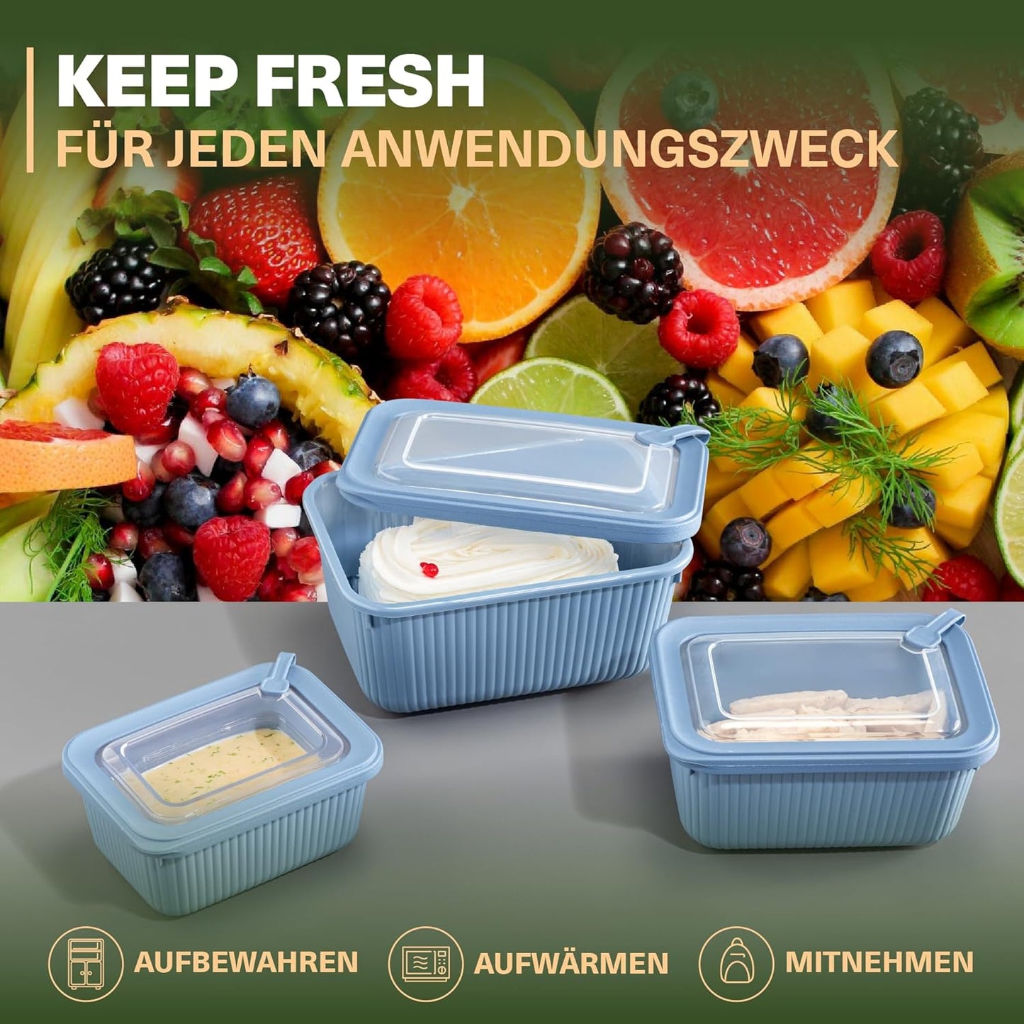 6er-Set Frischhaltedosen mit Ventildeckel, Blau 6er Set Rechteckig
