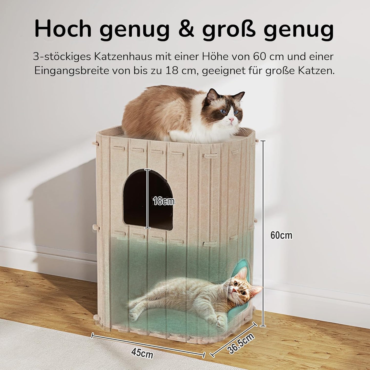 Katzenhöhle aus Filz mit 3 Ebenen, beige
