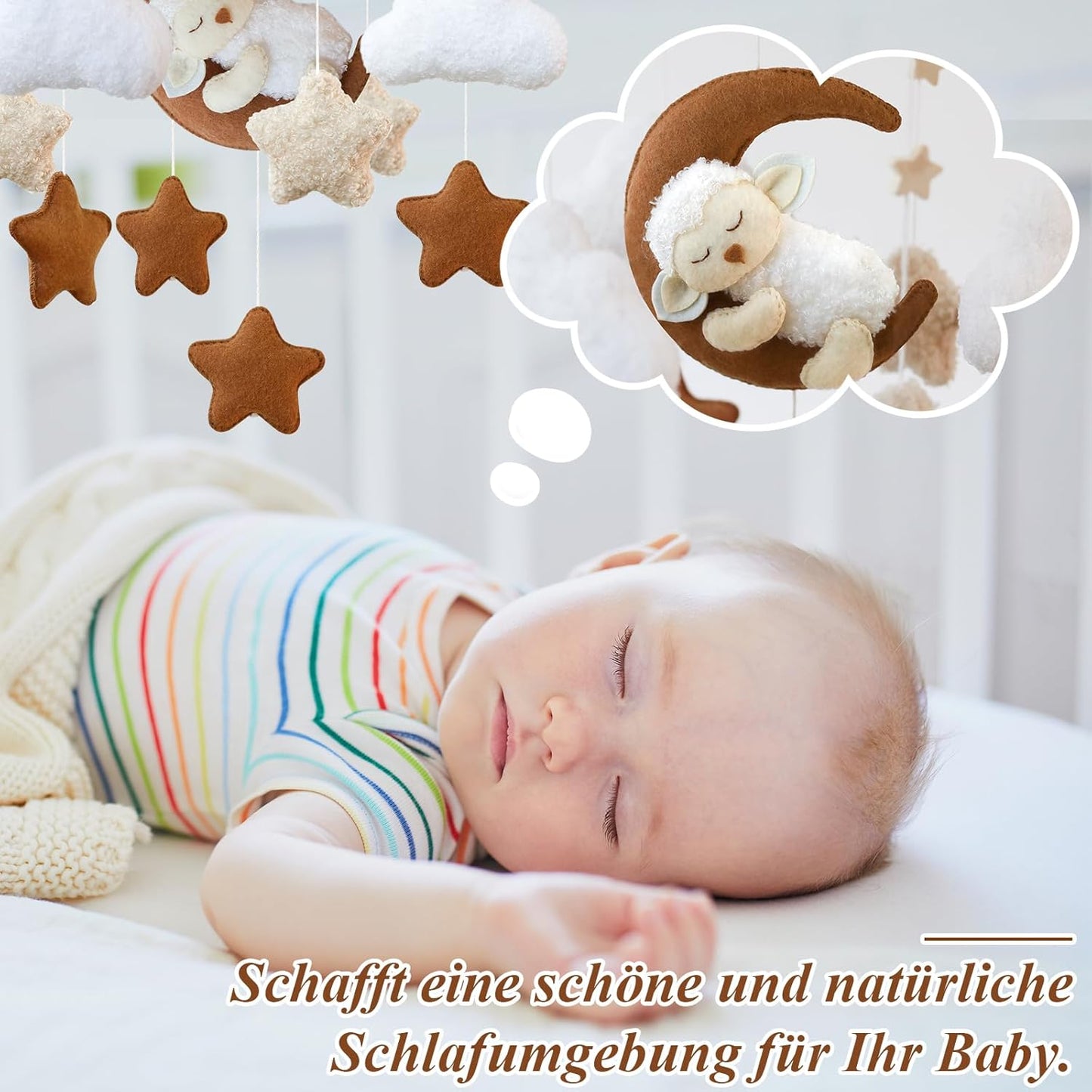 Mobil-Windspiel Schlafen auf dem Mond, Beige
